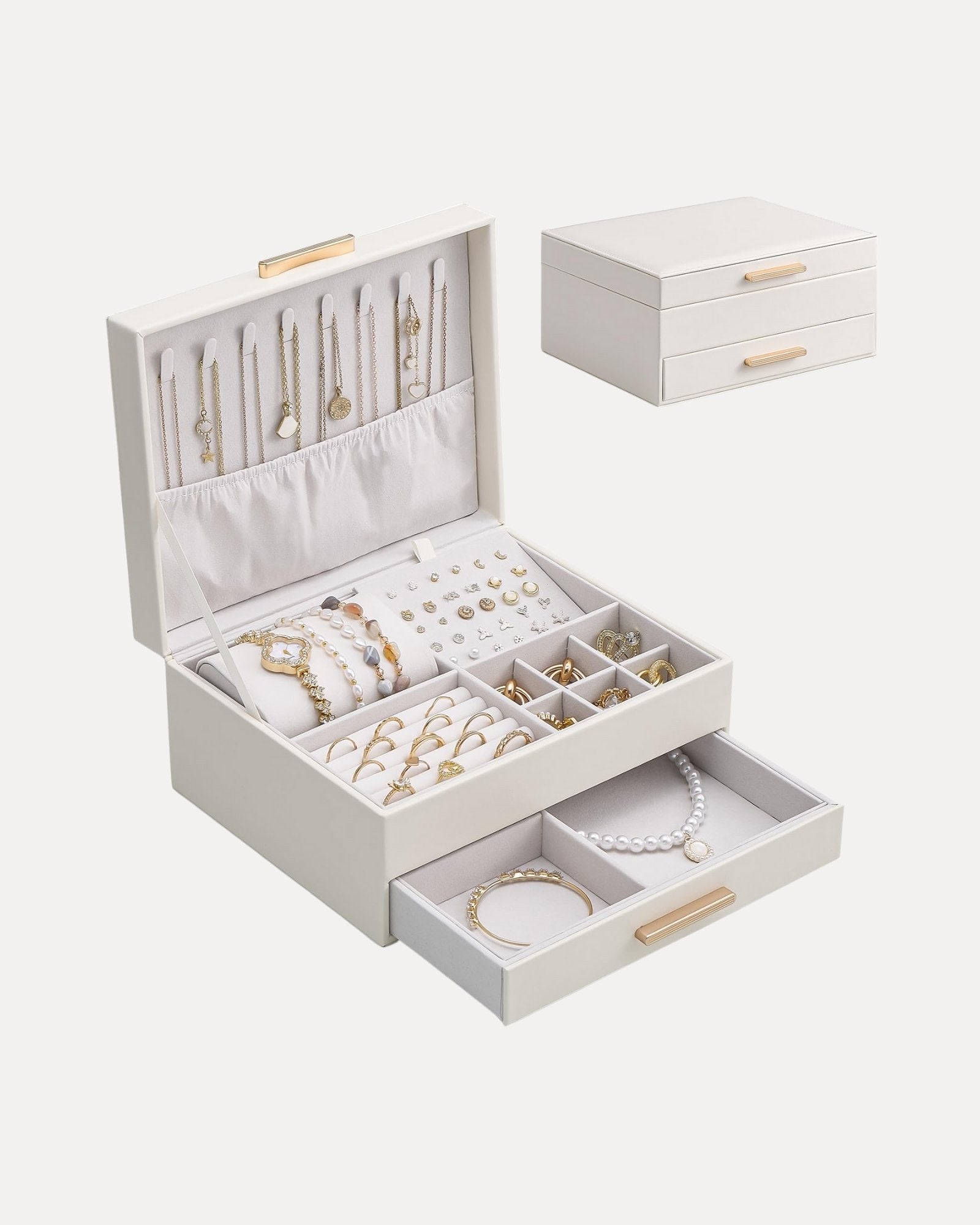 Elegant Large Capacity Jewelry Organizer Box with Multi-Layer Trays & Drawer