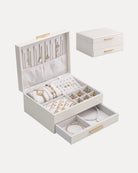 Elegant Large Capacity Jewelry Organizer Box with Multi-Layer Trays & Drawer