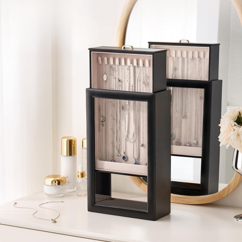 Double-Sided Hanging Necklace Organizer Box with Clear Window
