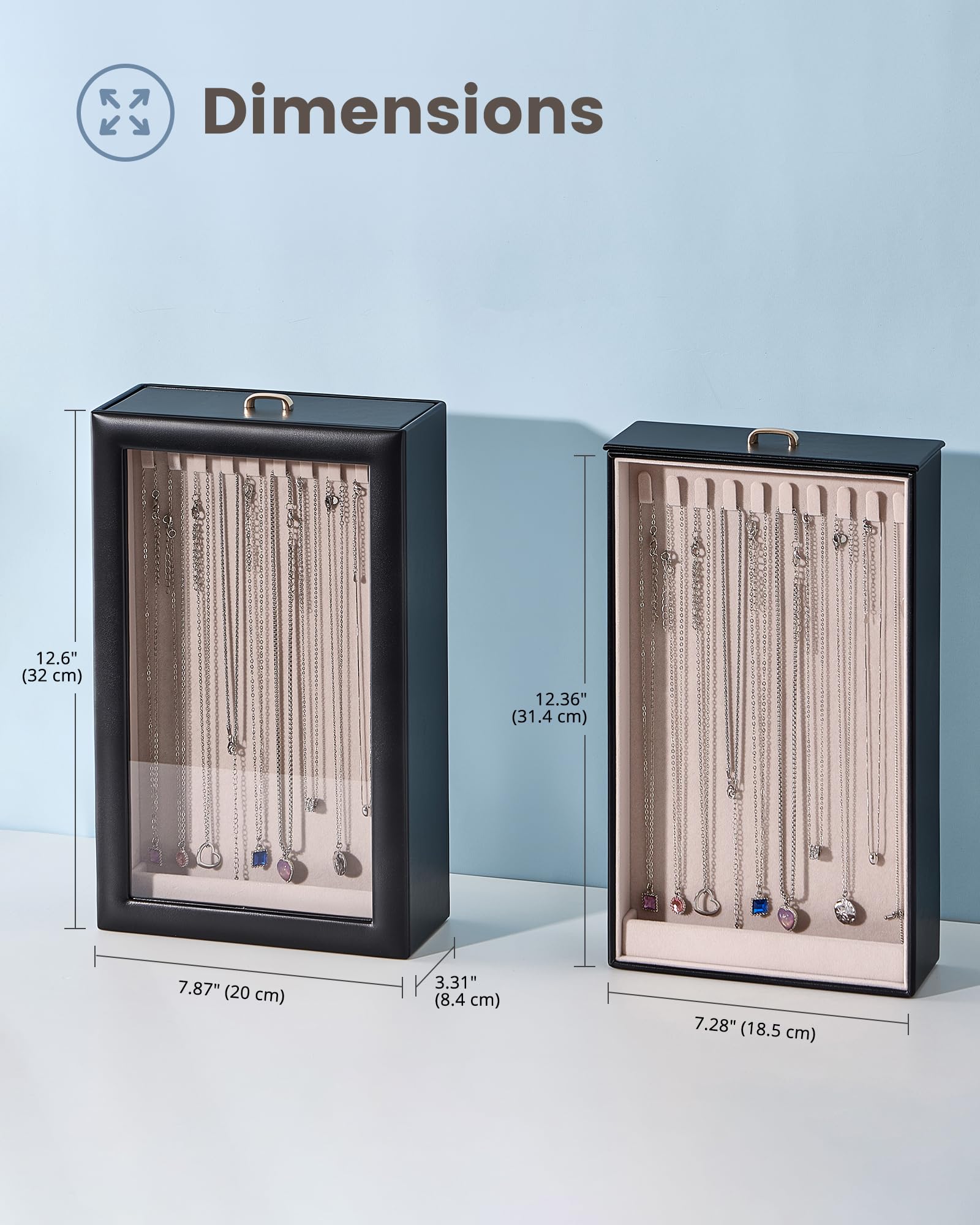 Double-Sided Hanging Necklace Organizer Box with Clear Window