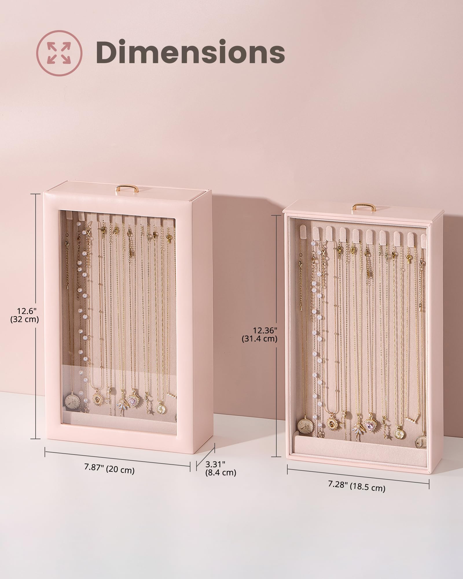 Double-Sided Hanging Necklace Organizer Box with Clear Window