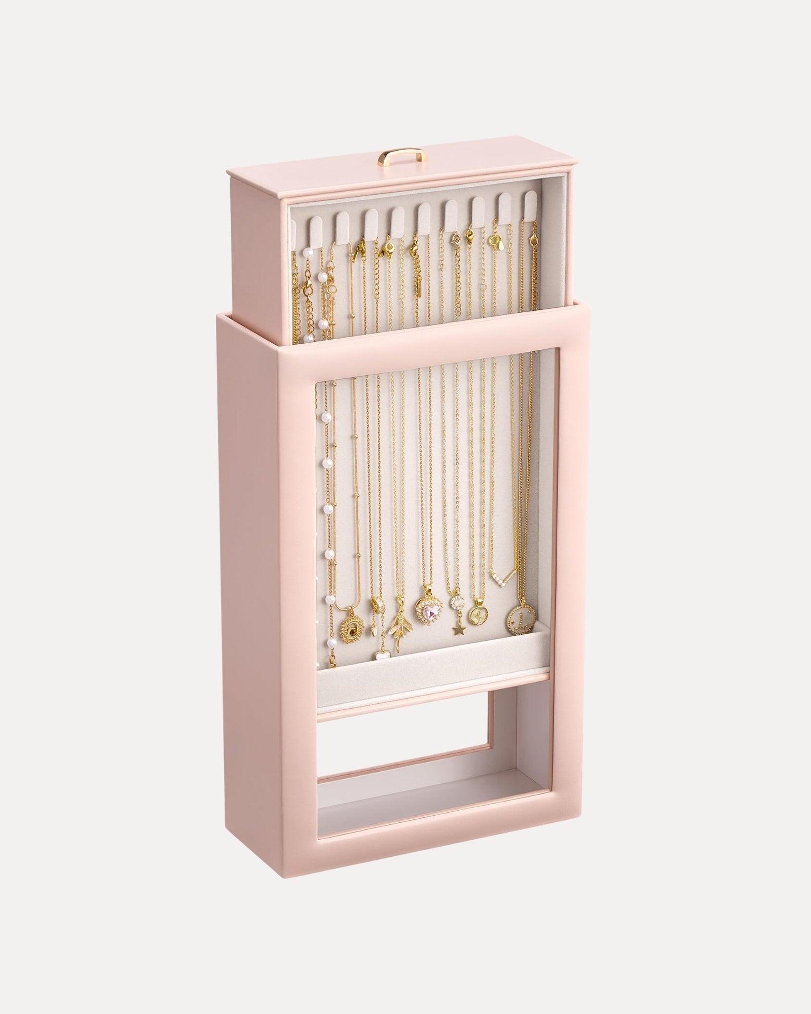 Double-Sided Hanging Necklace Organizer Box with Clear Window