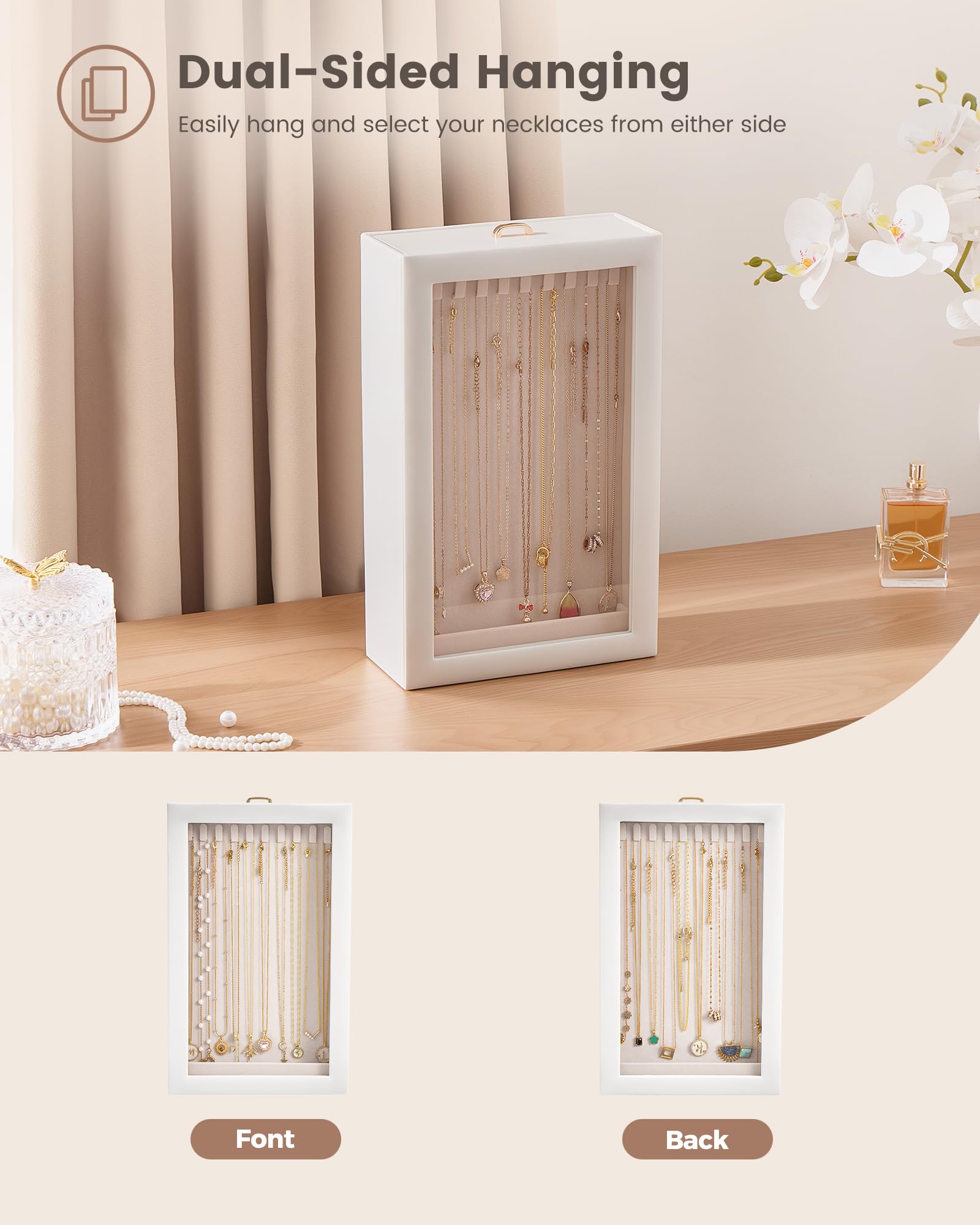 Double-Sided Hanging Necklace Organizer Box with Clear Window