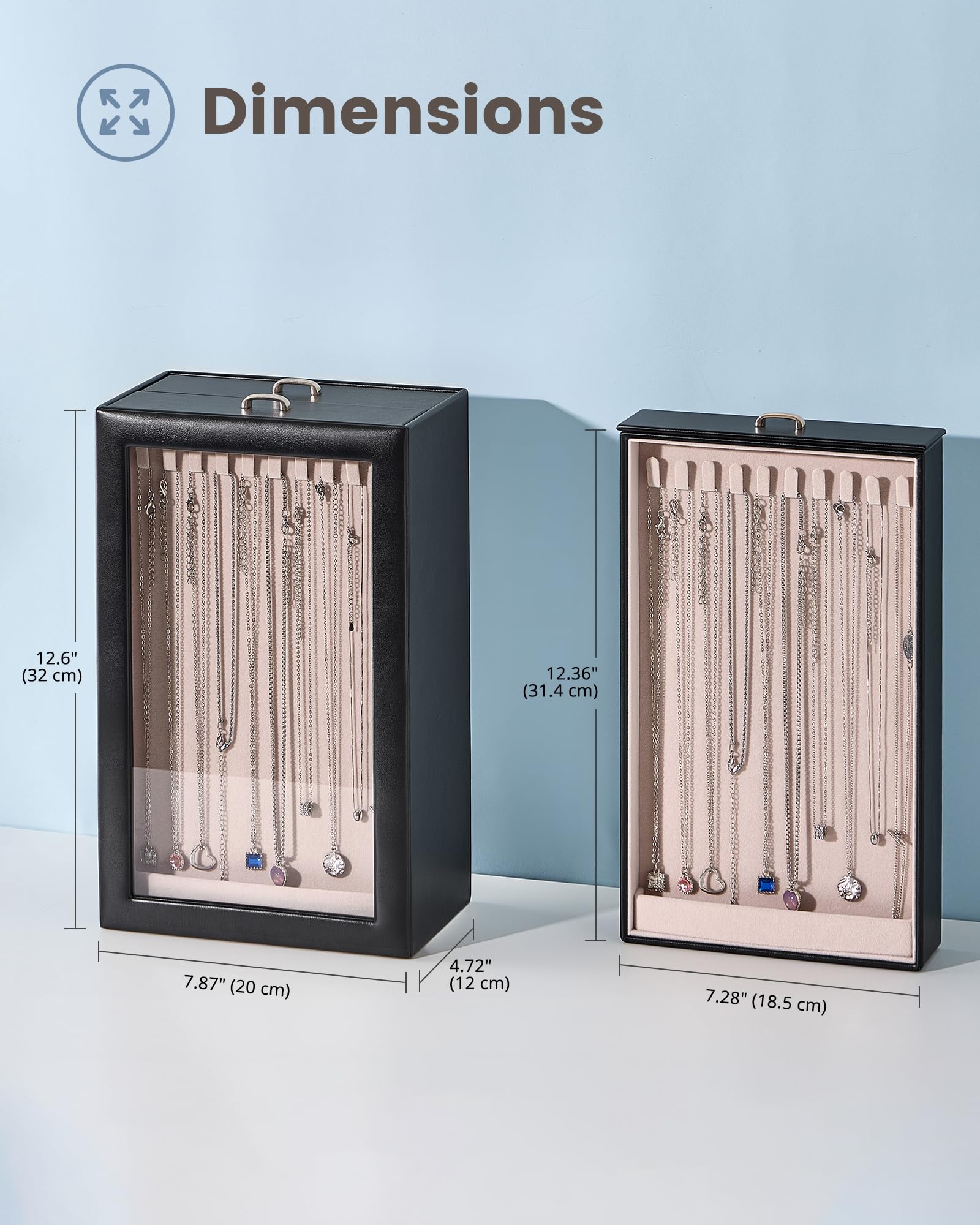 Double-Sided Hanging Necklace Organizer Box with Clear Window