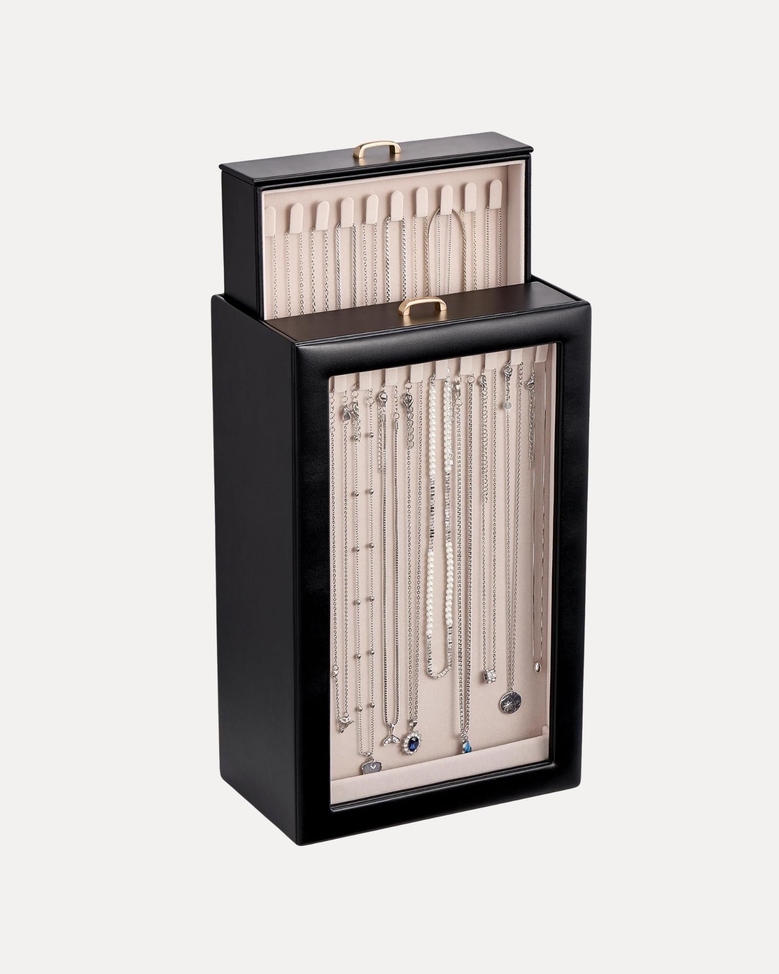 Double-Sided Hanging Necklace Organizer Box with Clear Window