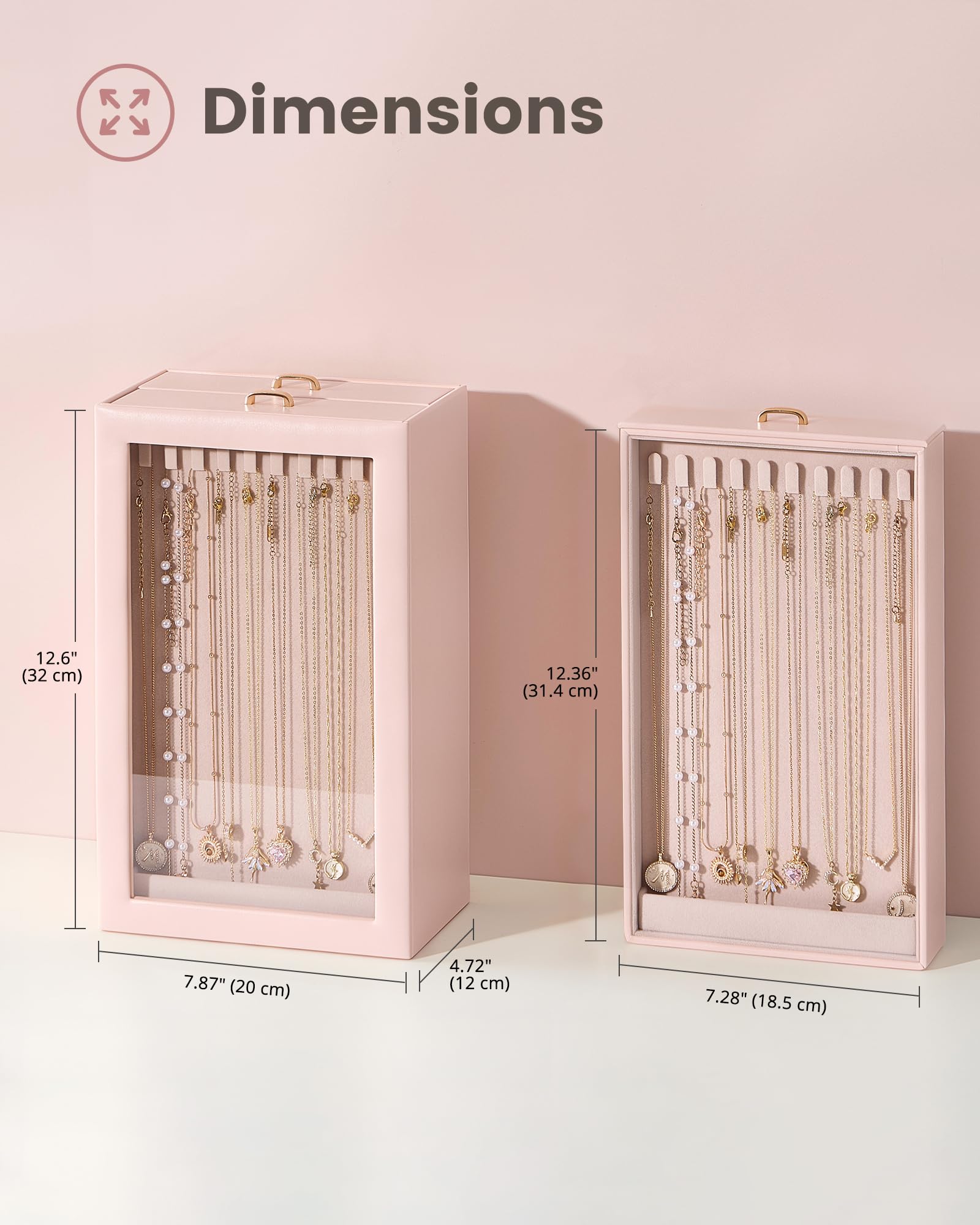 Double-Sided Hanging Necklace Organizer Box with Clear Window