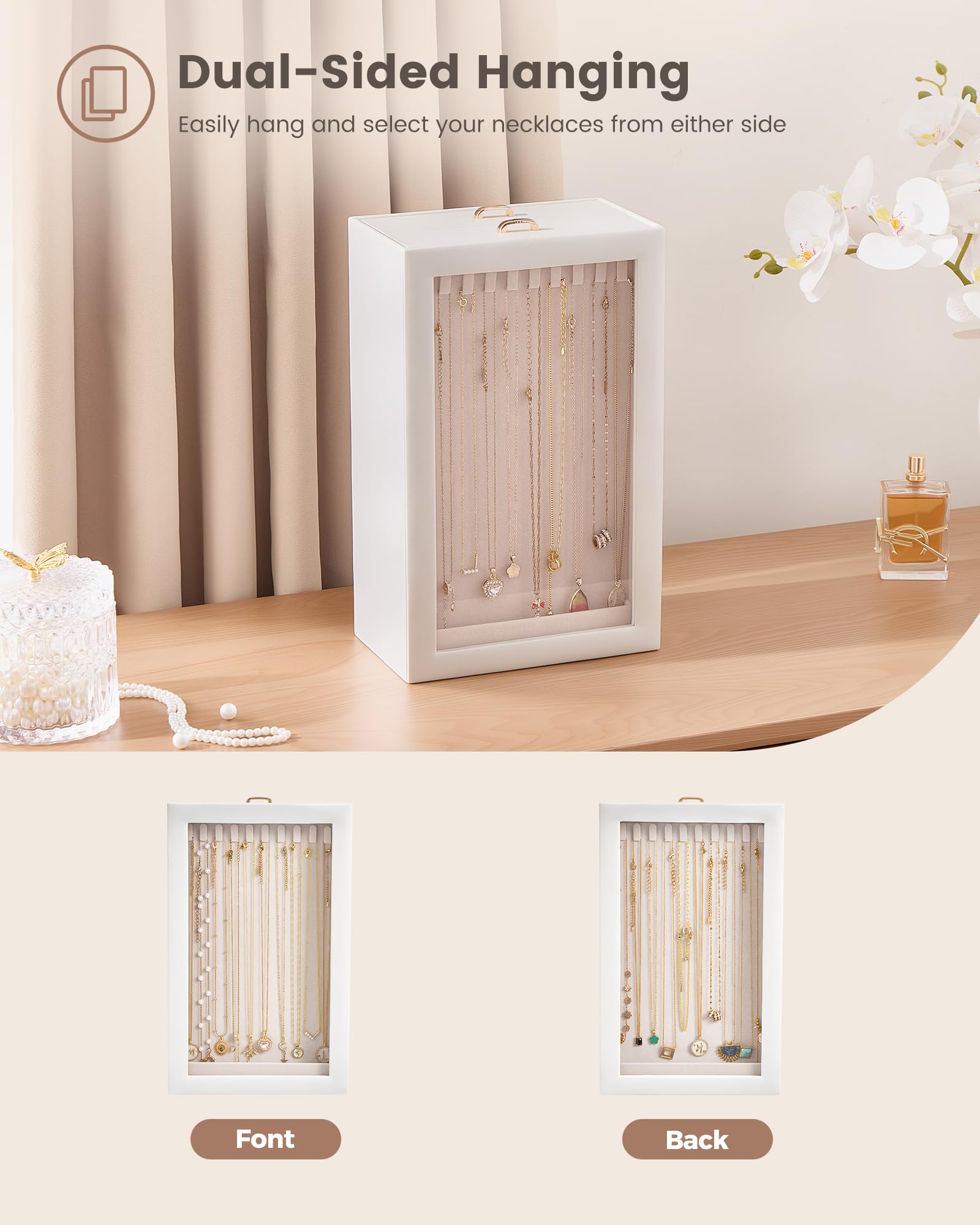 Double-Sided Hanging Necklace Organizer Box with Clear Window