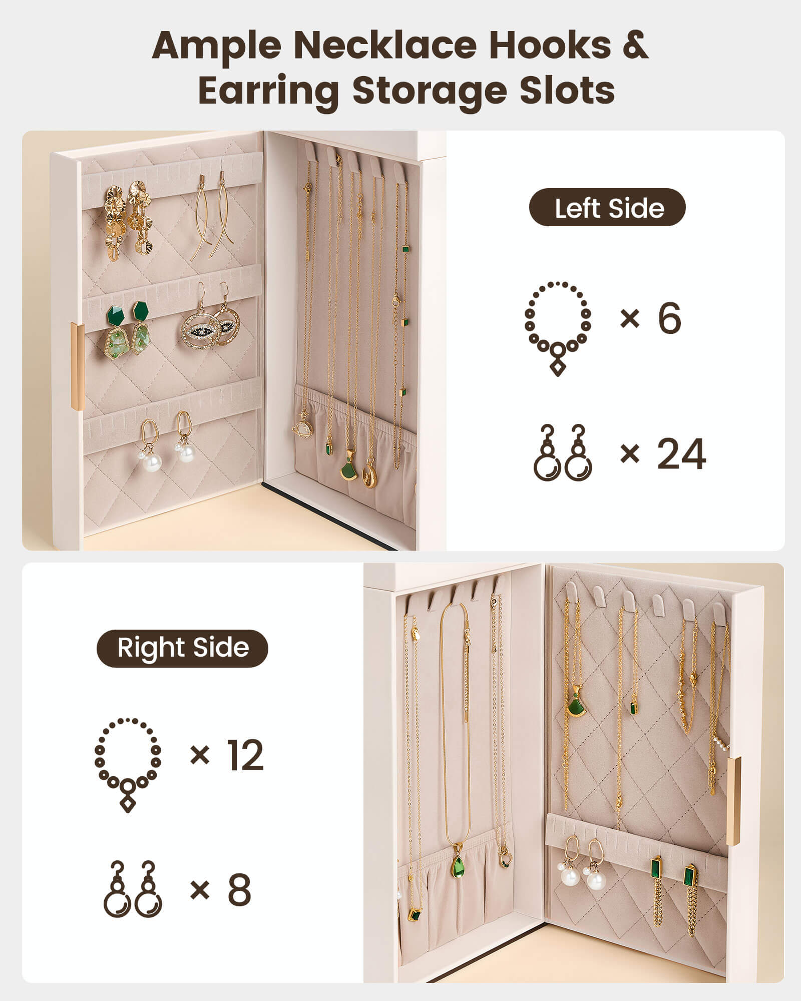 Luxury Large Capacity Jewelry Organizer Box with Mirror & Multi-Layer Drawers