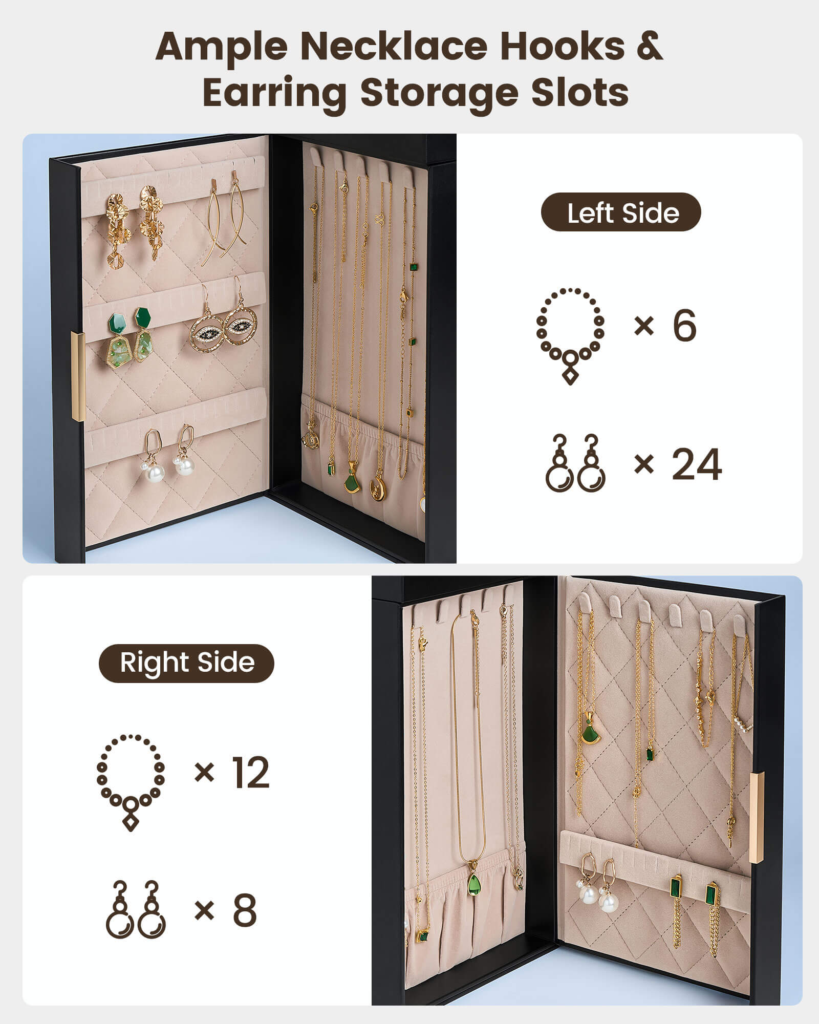 Luxury Large Capacity Jewelry Organizer Box with Mirror & Multi-Layer Drawers