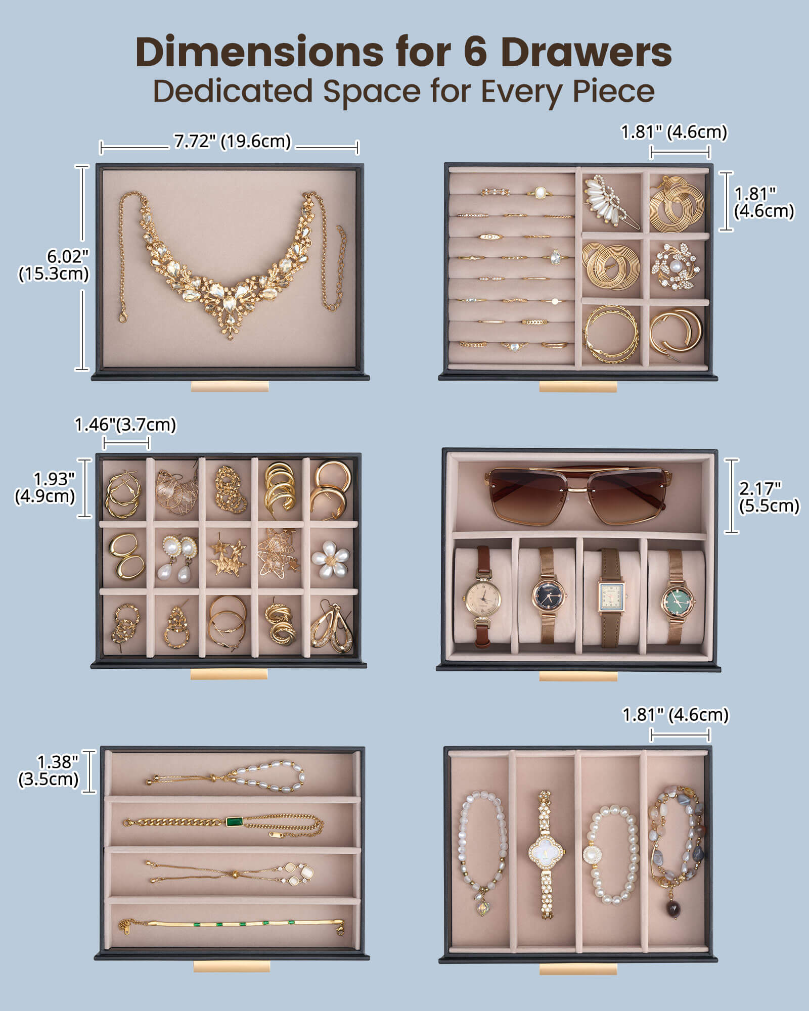Luxury Large Capacity Jewelry Organizer Box with Mirror & Multi-Layer Drawers