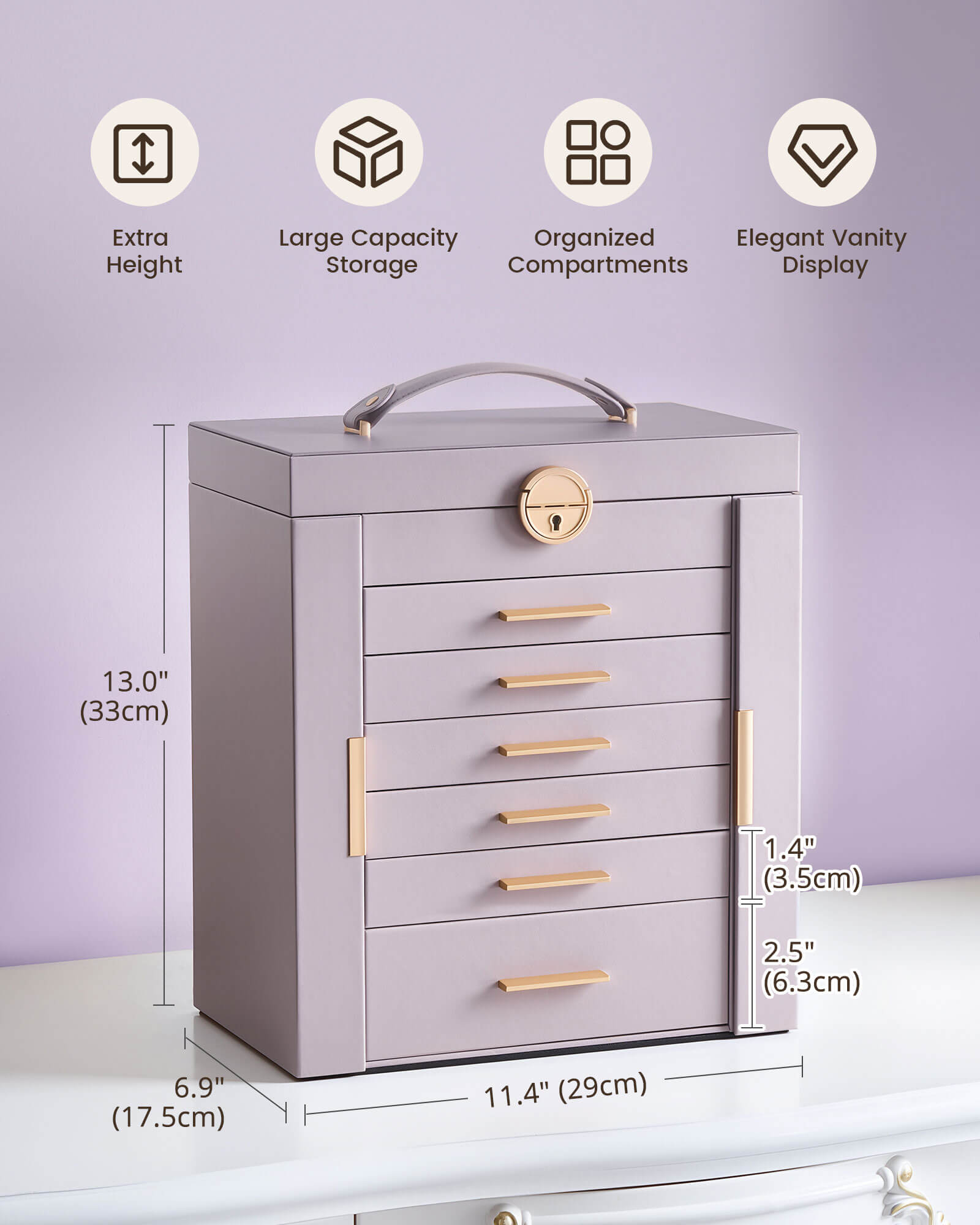 Luxury Large Capacity Jewelry Organizer Box with Mirror & Multi-Layer Drawers
