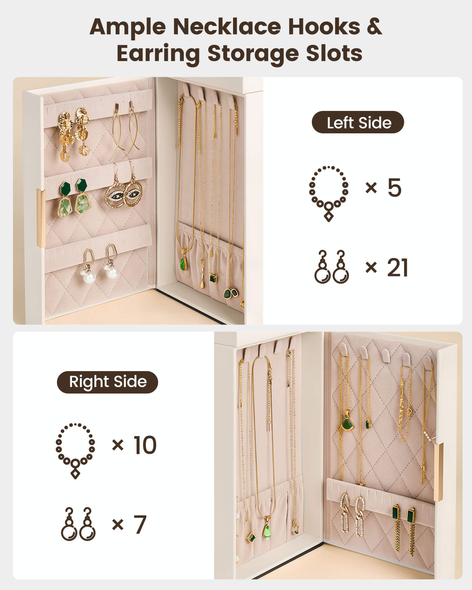 Luxury Large Capacity Jewelry Organizer Box with Mirror & Multi-Layer Drawers