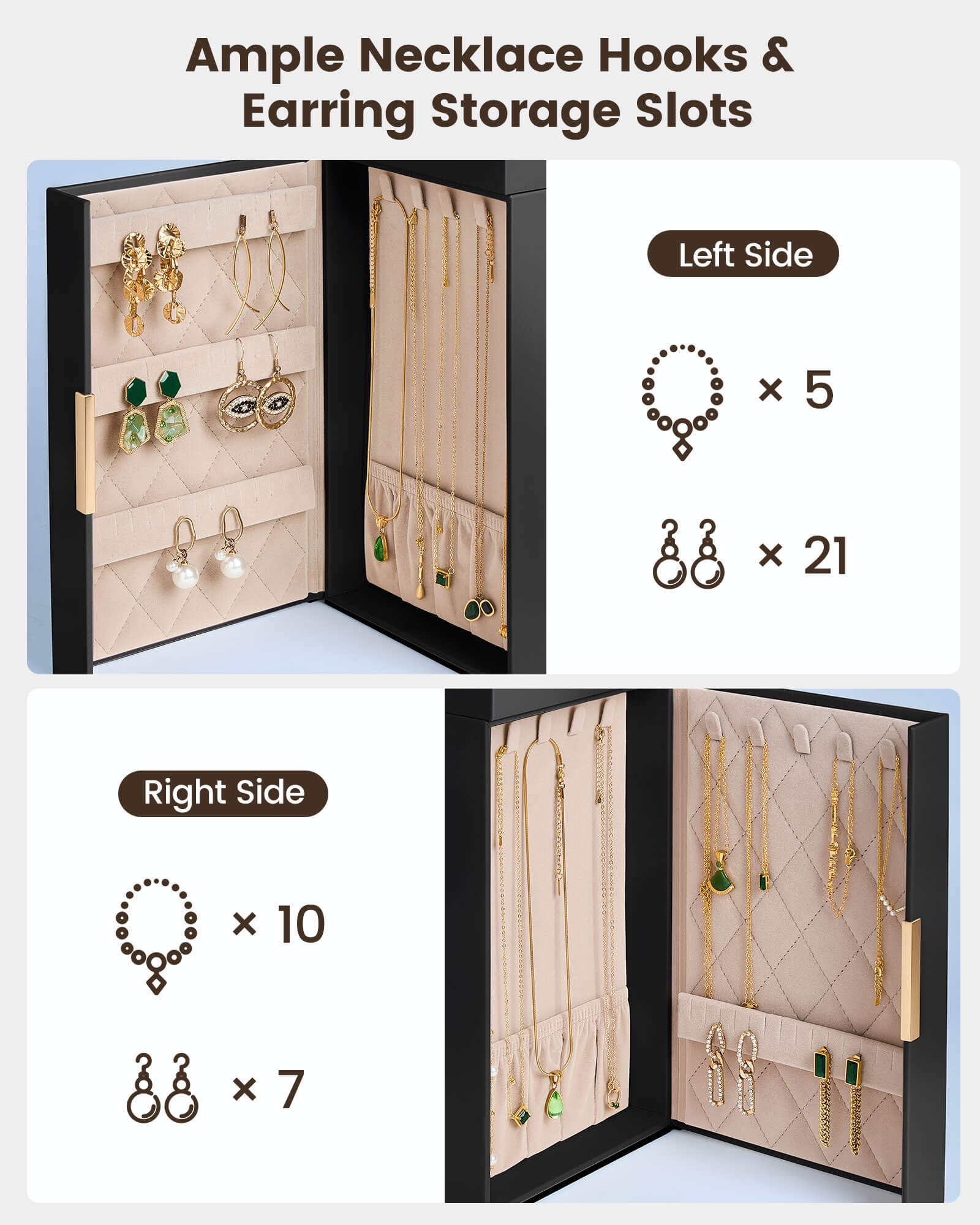 Luxury Large Capacity Jewelry Organizer Box with Mirror & Multi-Layer Drawers