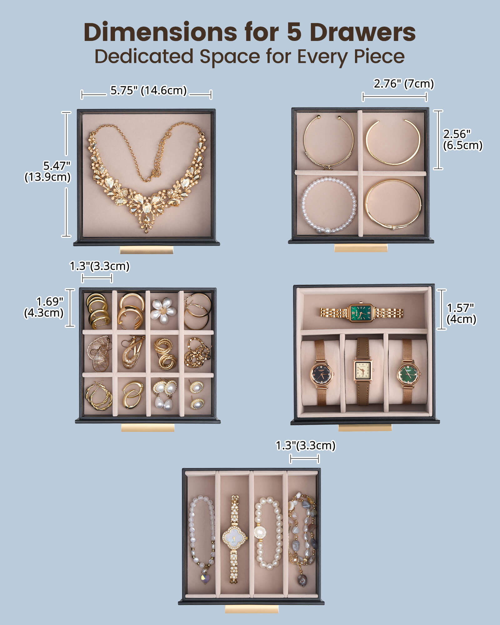 Luxury Large Capacity Jewelry Organizer Box with Mirror & Multi-Layer Drawers