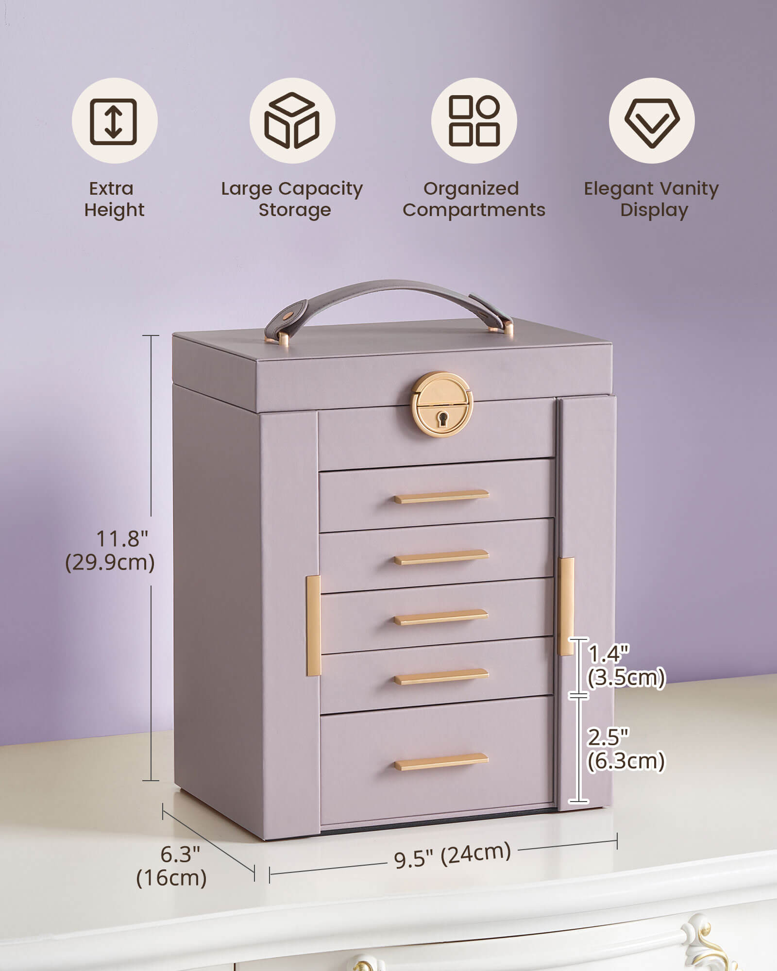 Luxury Large Capacity Jewelry Organizer Box with Mirror & Multi-Layer Drawers
