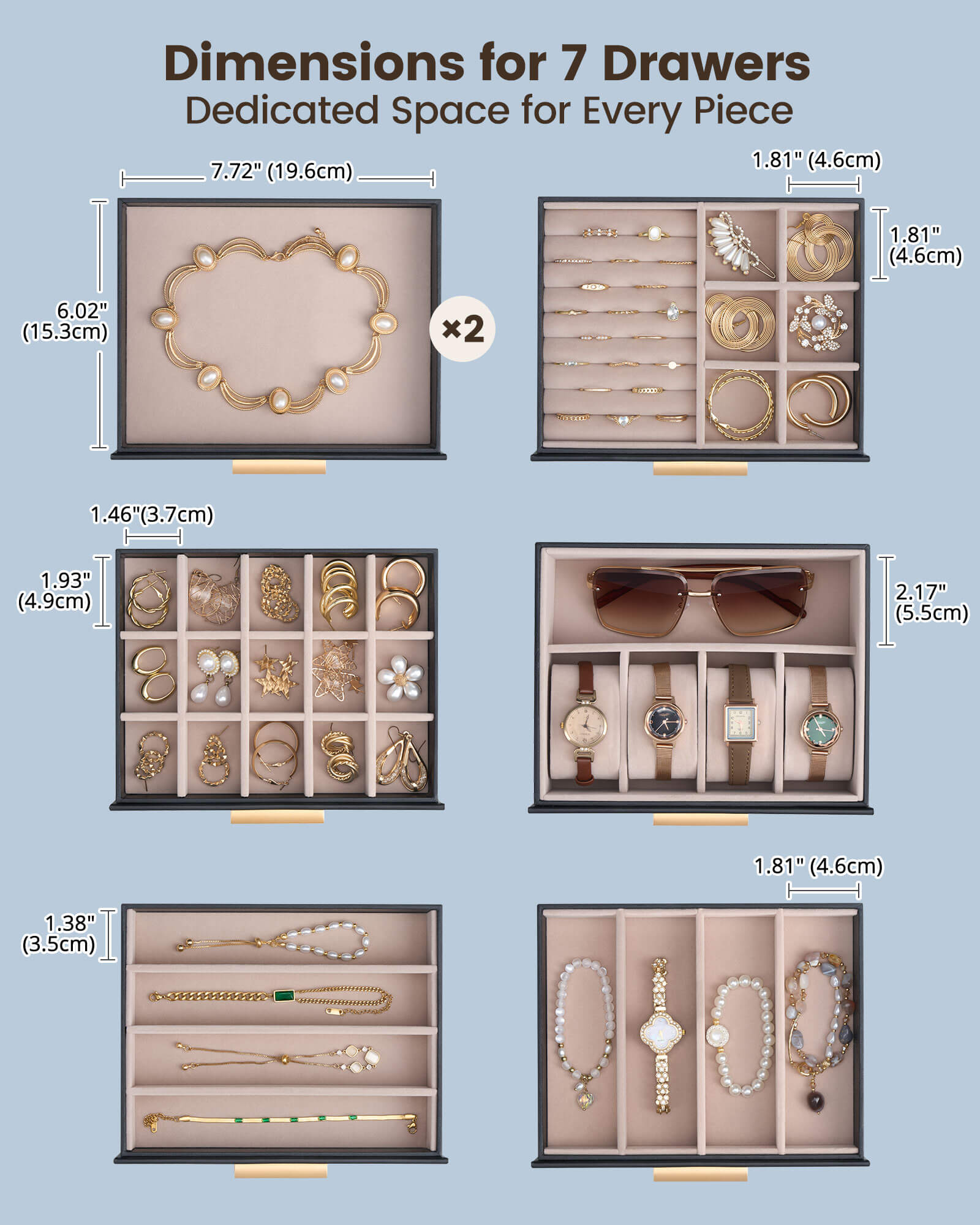 Luxury Large Capacity Jewelry Organizer Box with Mirror & Multi-Layer Drawers