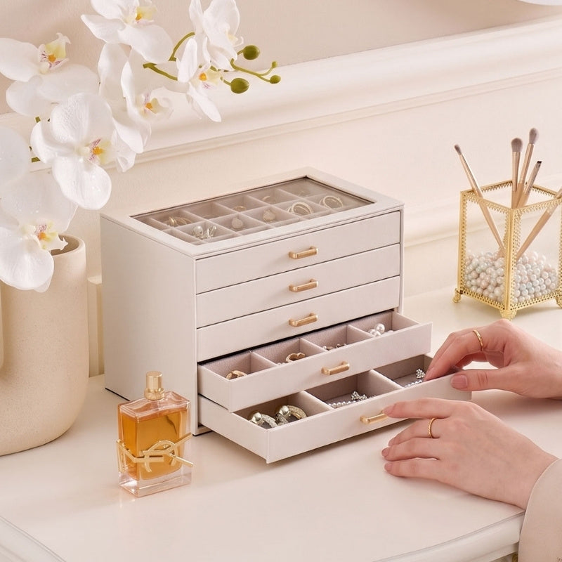 Aesthetic Jewelry Box Organizers and Storage for Rings & Earrings with Clear Lid