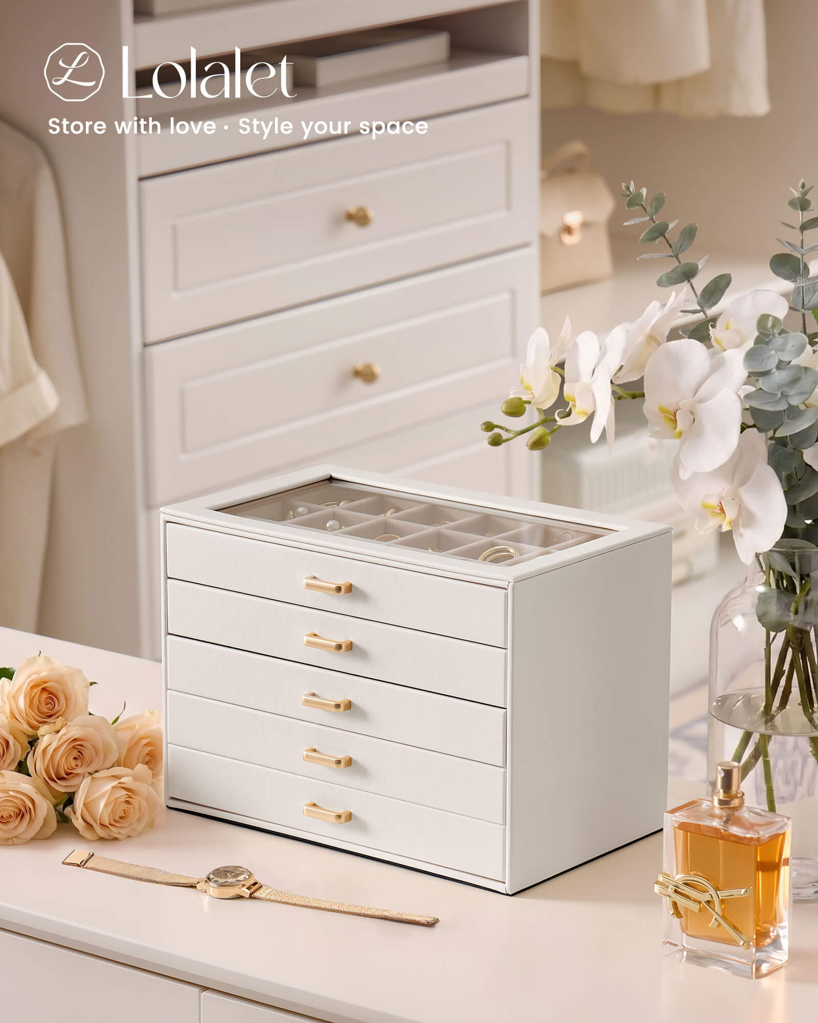 Aesthetic Jewelry Box Organizers and Storage for Rings & Earrings with Clear Lid