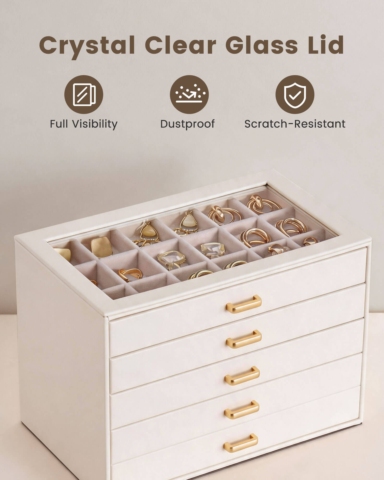 Aesthetic Jewelry Box Organizers and Storage for Rings & Earrings with Clear Lid