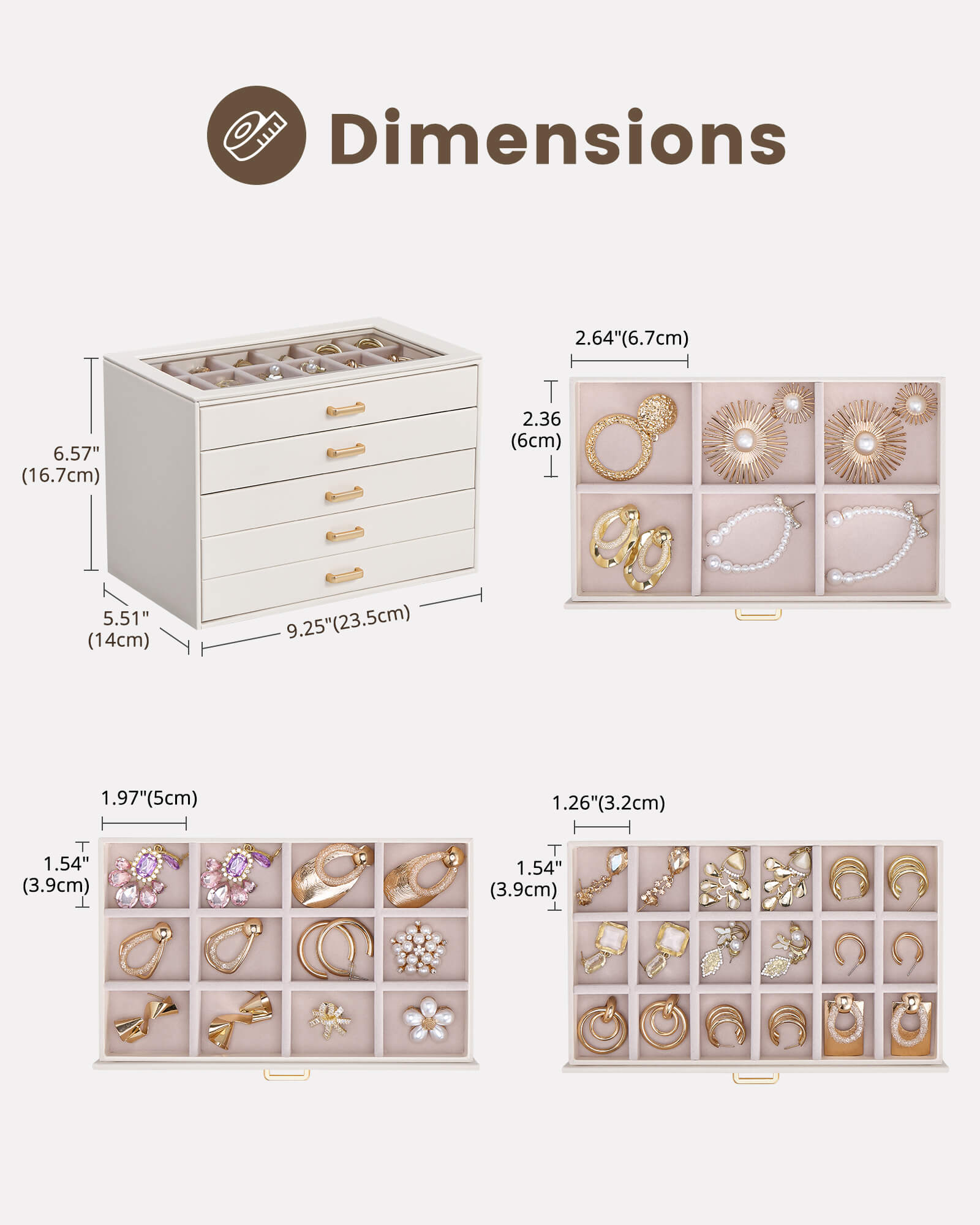 Aesthetic Jewelry Box Organizers and Storage for Rings & Earrings with Clear Lid