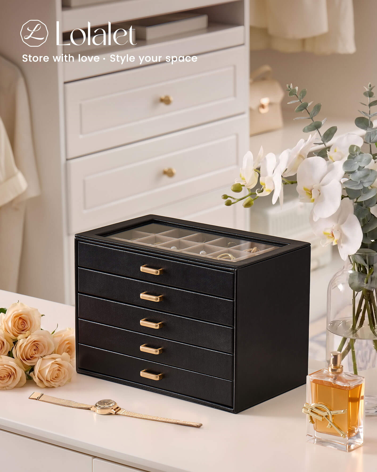 Aesthetic Jewelry Box Organizers and Storage for Rings & Earrings with Clear Lid