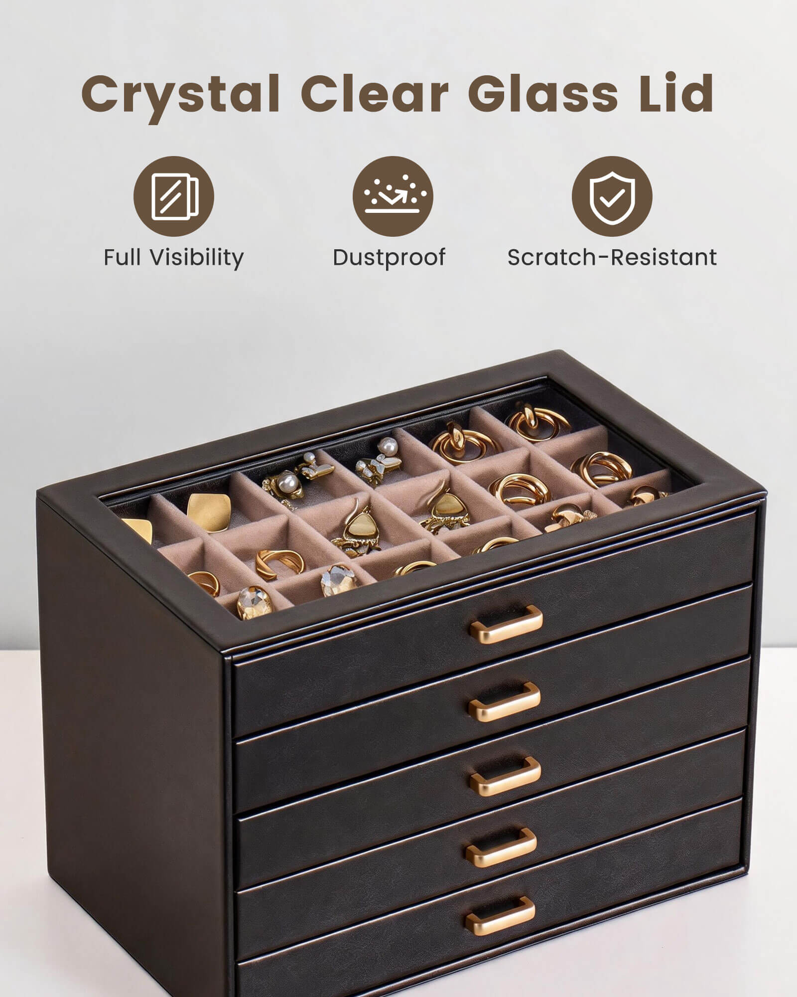 Aesthetic Jewelry Box Organizers and Storage for Rings & Earrings with Clear Lid