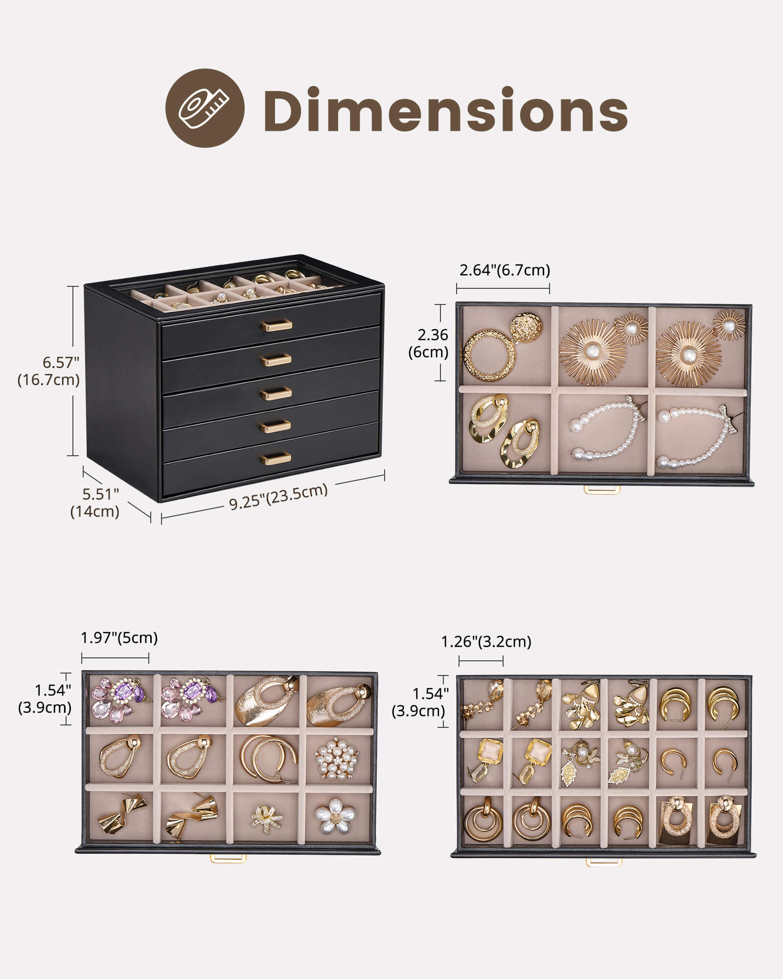 Aesthetic Jewelry Box Organizers and Storage for Rings & Earrings with Clear Lid