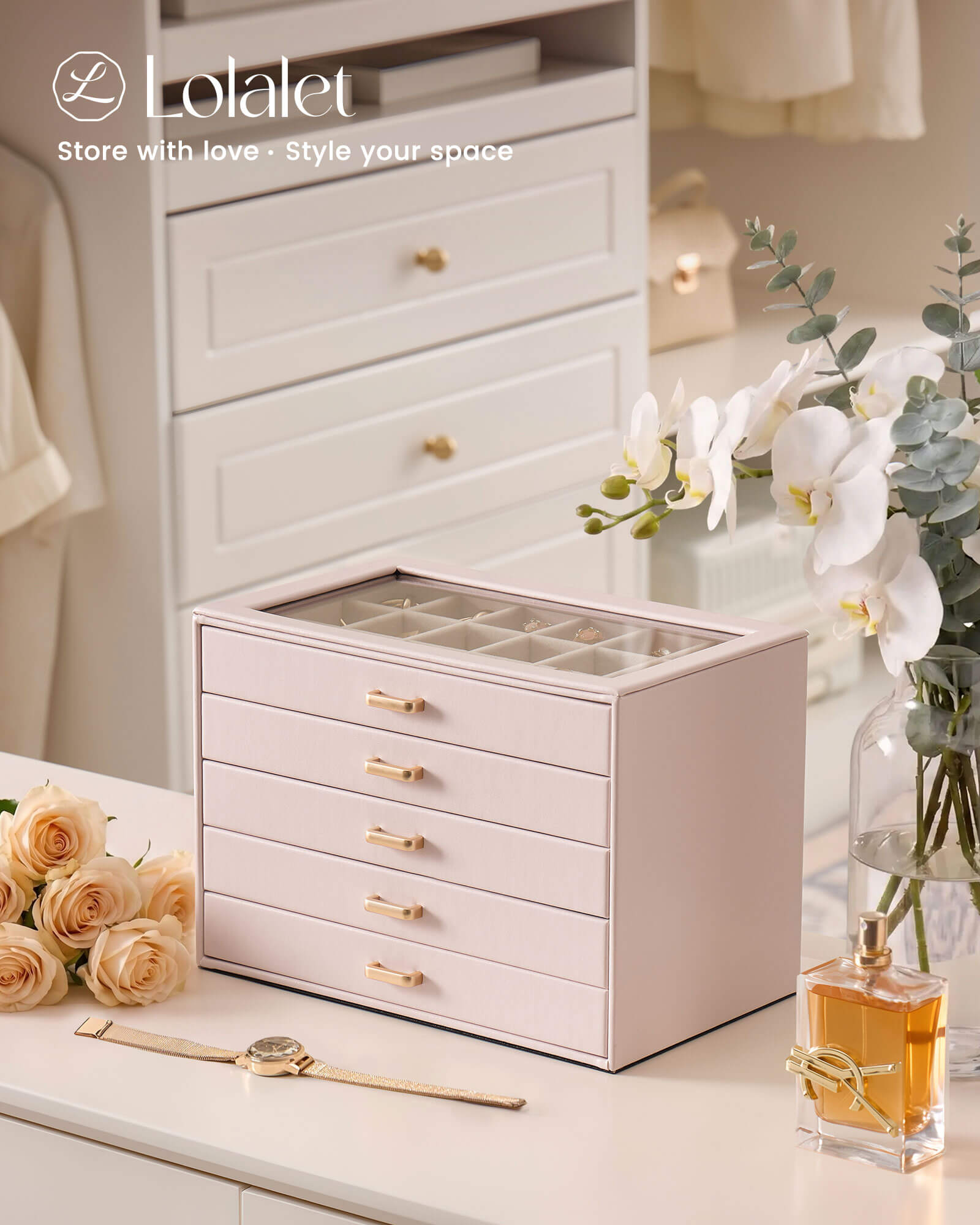 Aesthetic Jewelry Box Organizers and Storage for Rings & Earrings with Clear Lid