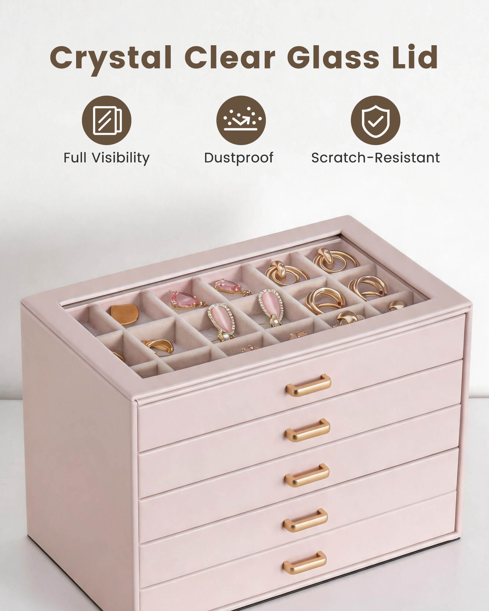 Aesthetic Jewelry Box Organizers and Storage for Rings & Earrings with Clear Lid