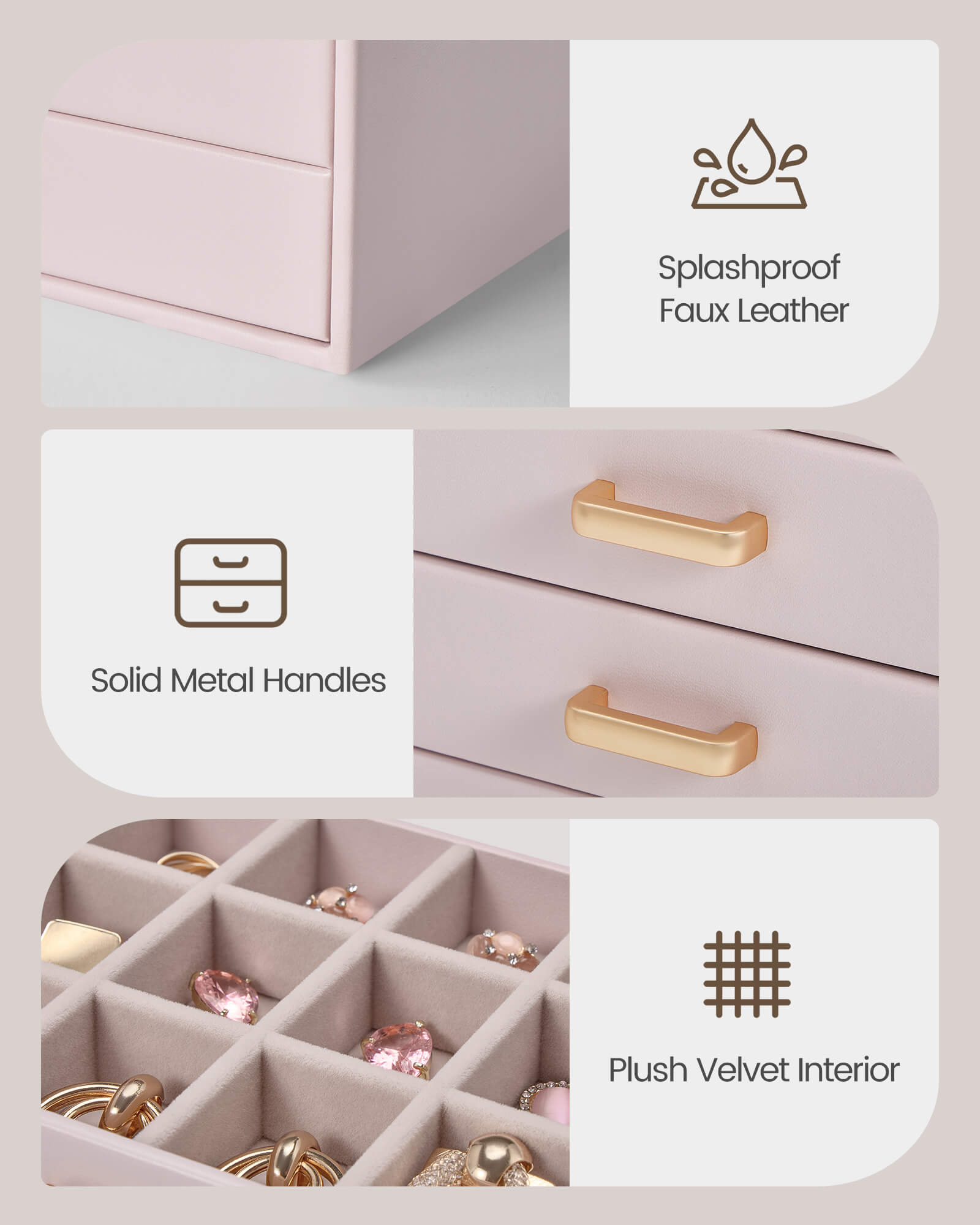 Aesthetic Jewelry Box Organizers and Storage for Rings & Earrings with Clear Lid