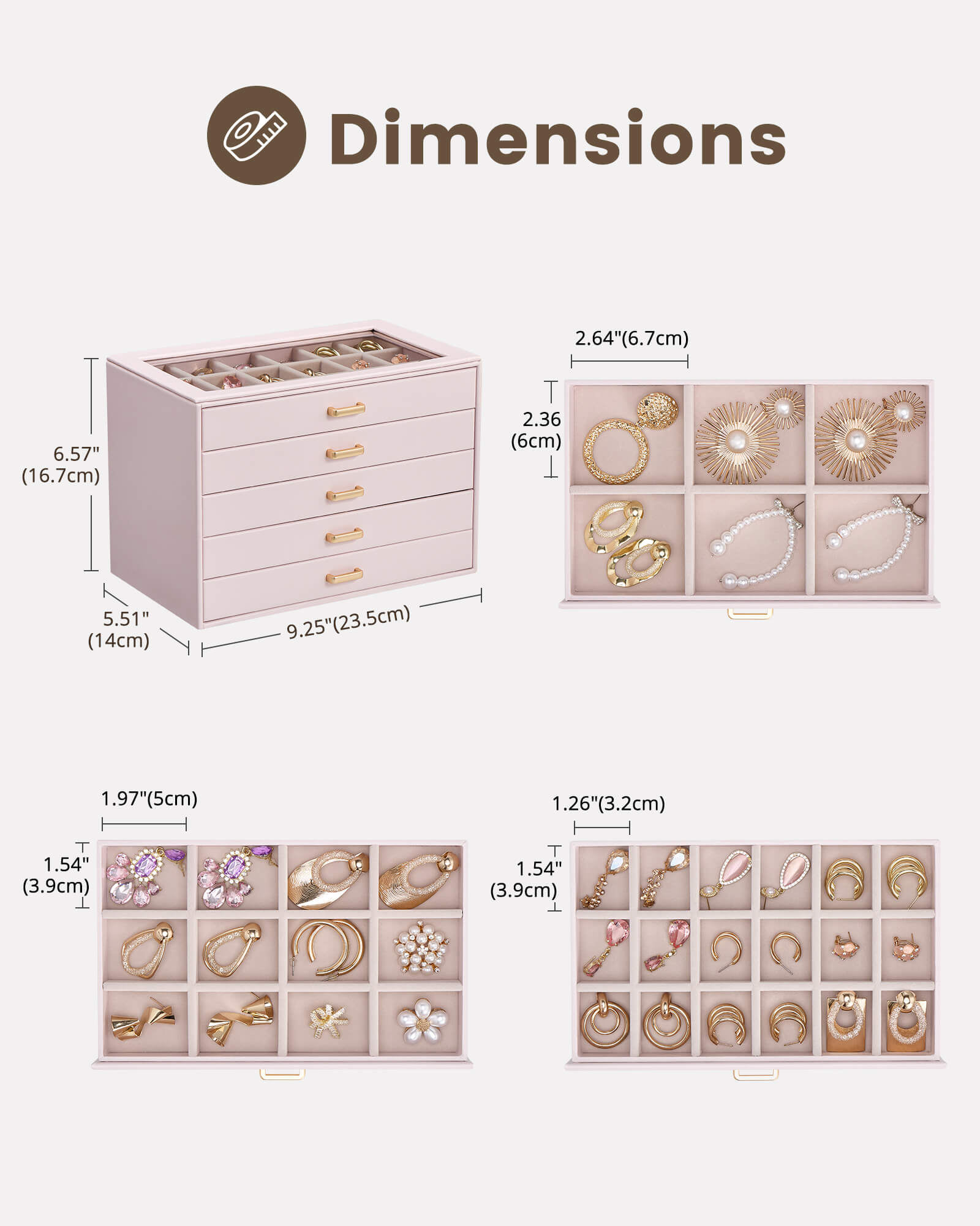 Aesthetic Jewelry Box Organizers and Storage for Rings & Earrings with Clear Lid