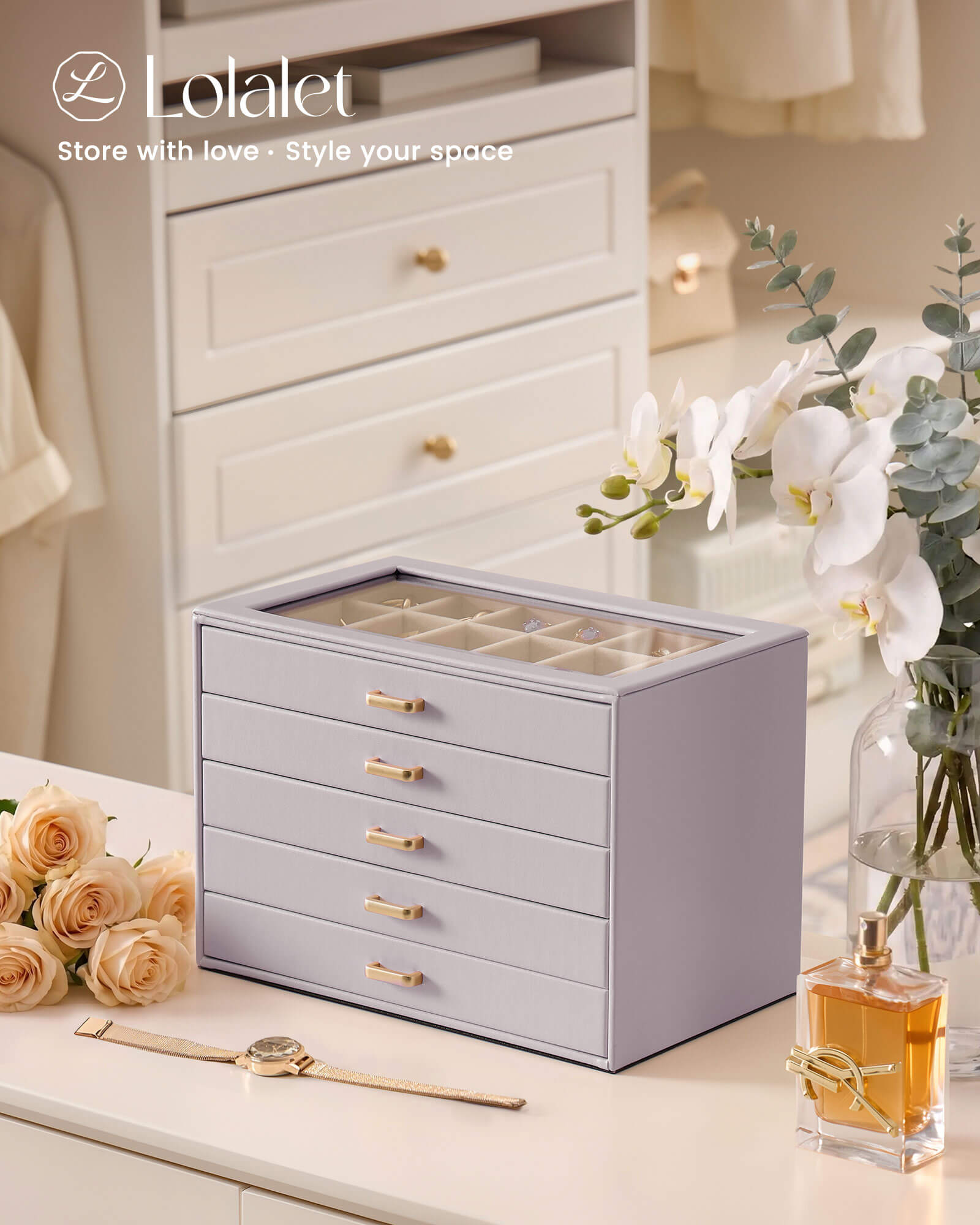 Aesthetic Jewelry Box Organizers and Storage for Rings & Earrings with Clear Lid