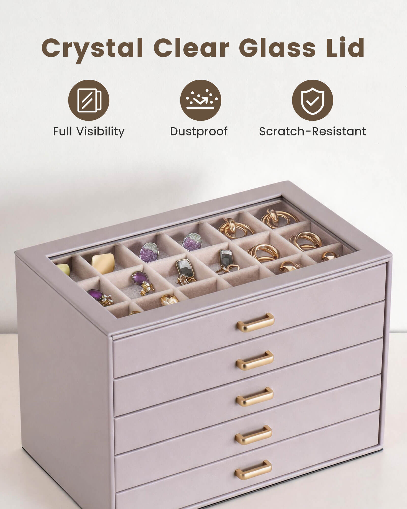 Aesthetic Jewelry Box Organizers and Storage for Rings & Earrings with Clear Lid