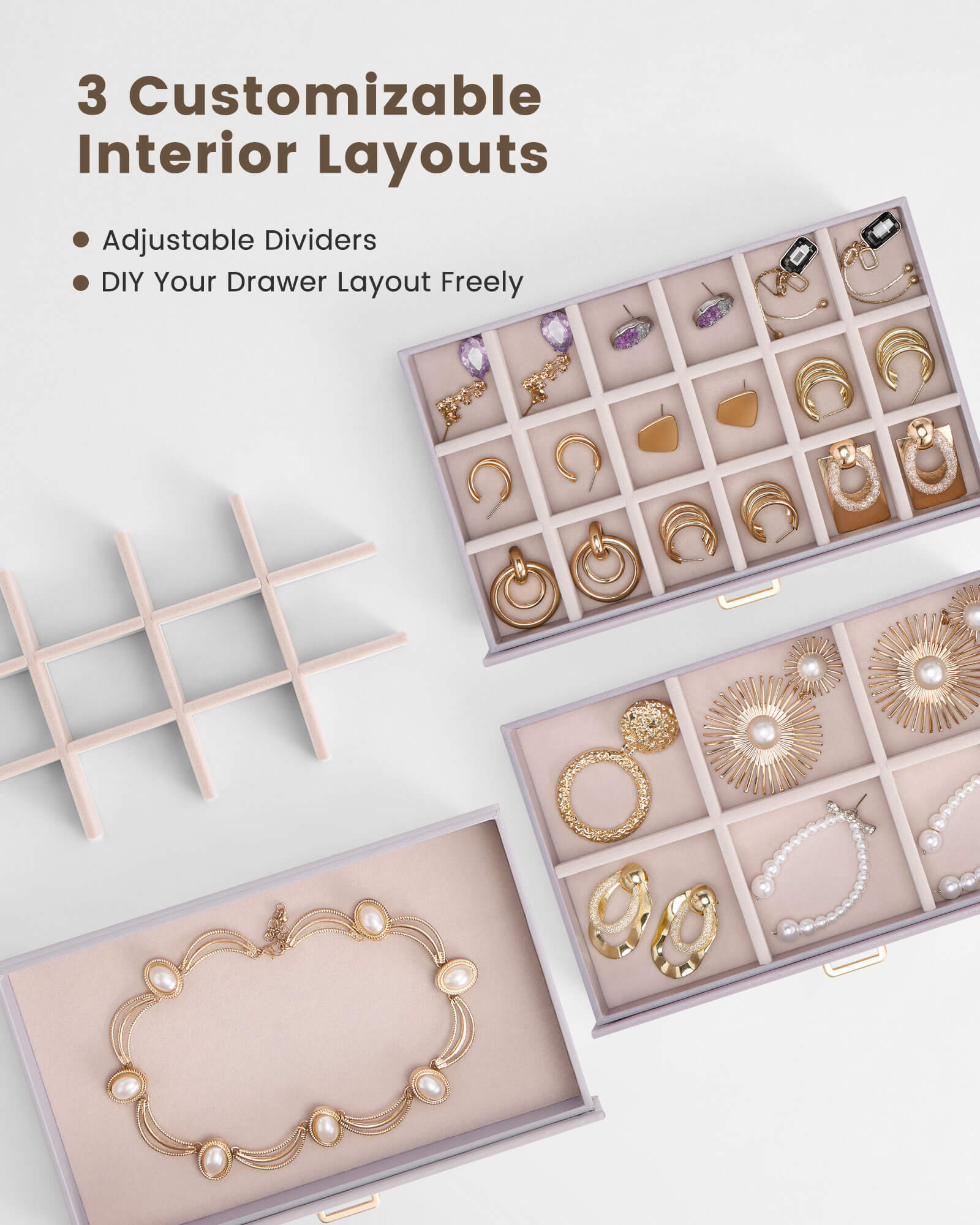 Aesthetic Jewelry Box Organizers and Storage for Rings & Earrings with Clear Lid