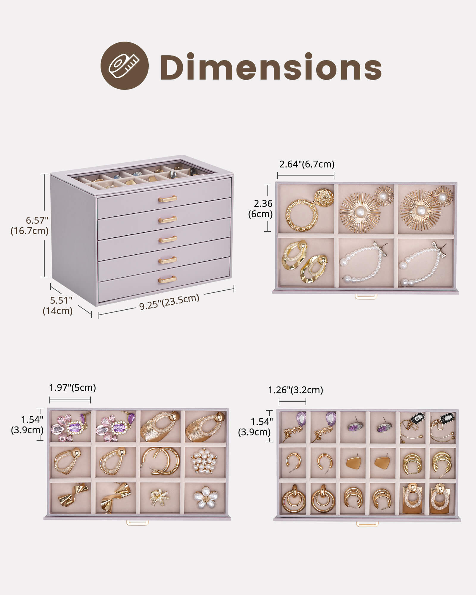 Aesthetic Jewelry Box Organizers and Storage for Rings & Earrings with Clear Lid