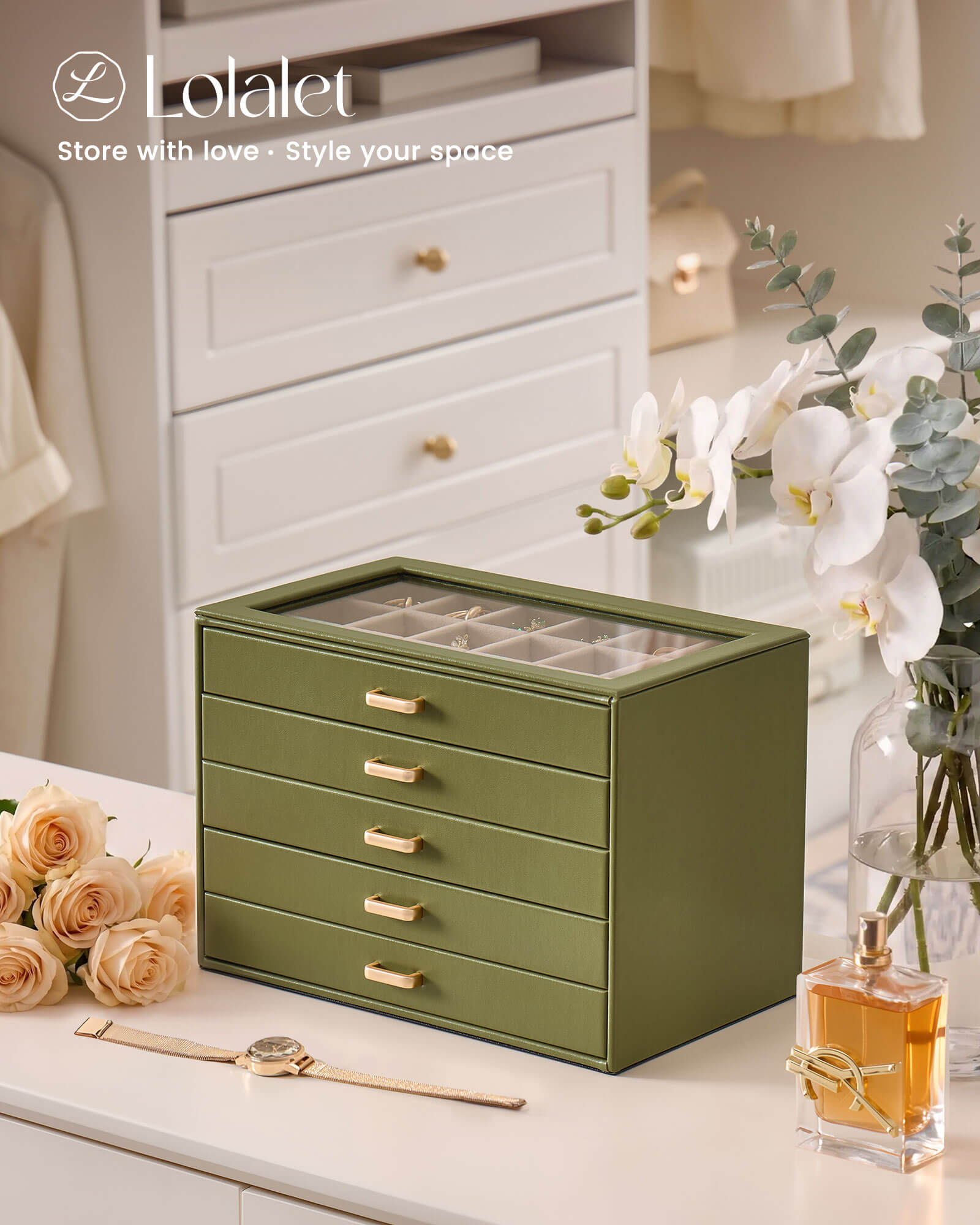Aesthetic Jewelry Box Organizers and Storage for Rings & Earrings with Clear Lid