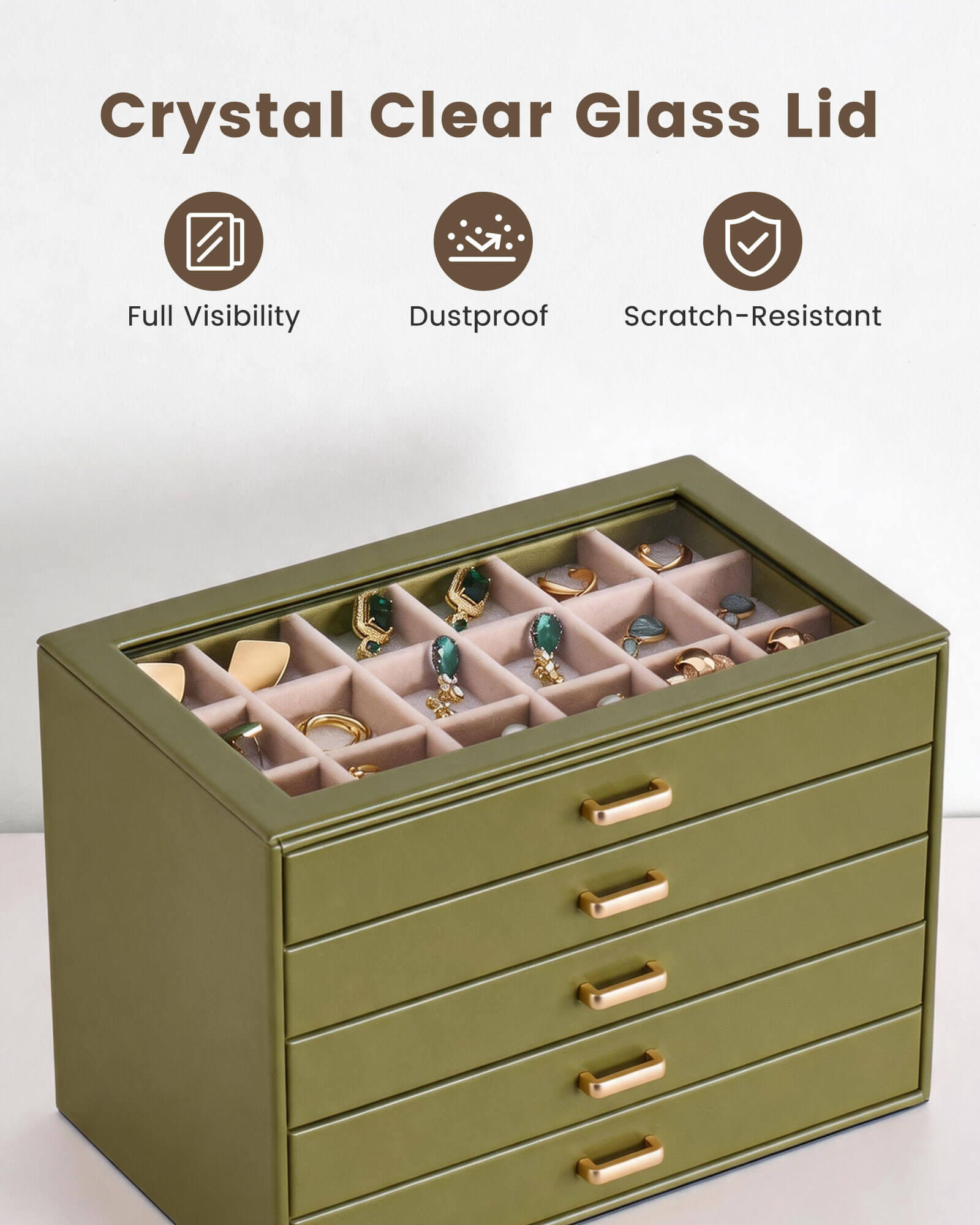 Aesthetic Jewelry Box Organizers and Storage for Rings & Earrings with Clear Lid