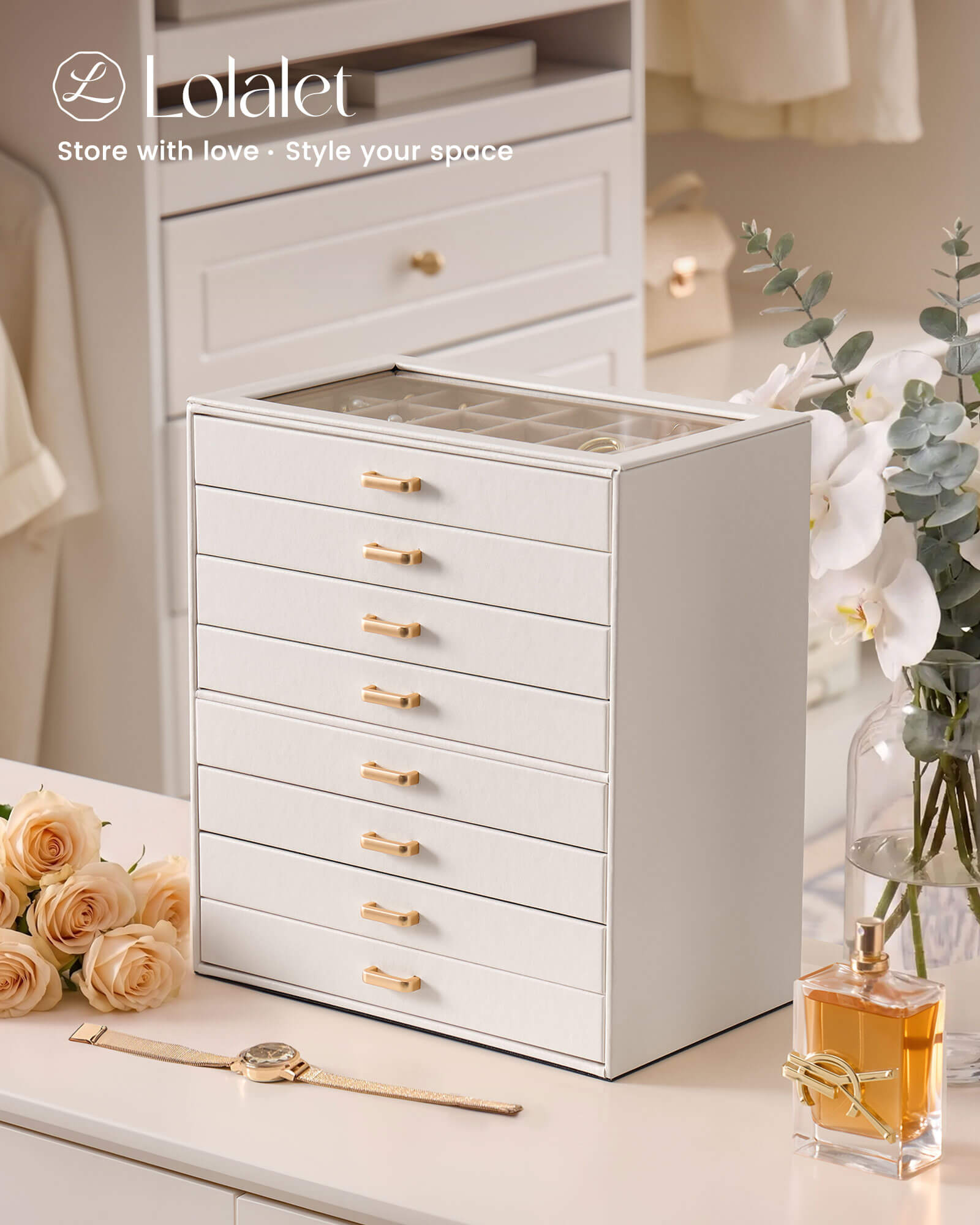 Aesthetic Jewelry Box Organizers and Storage for Rings & Earrings with Clear Lid