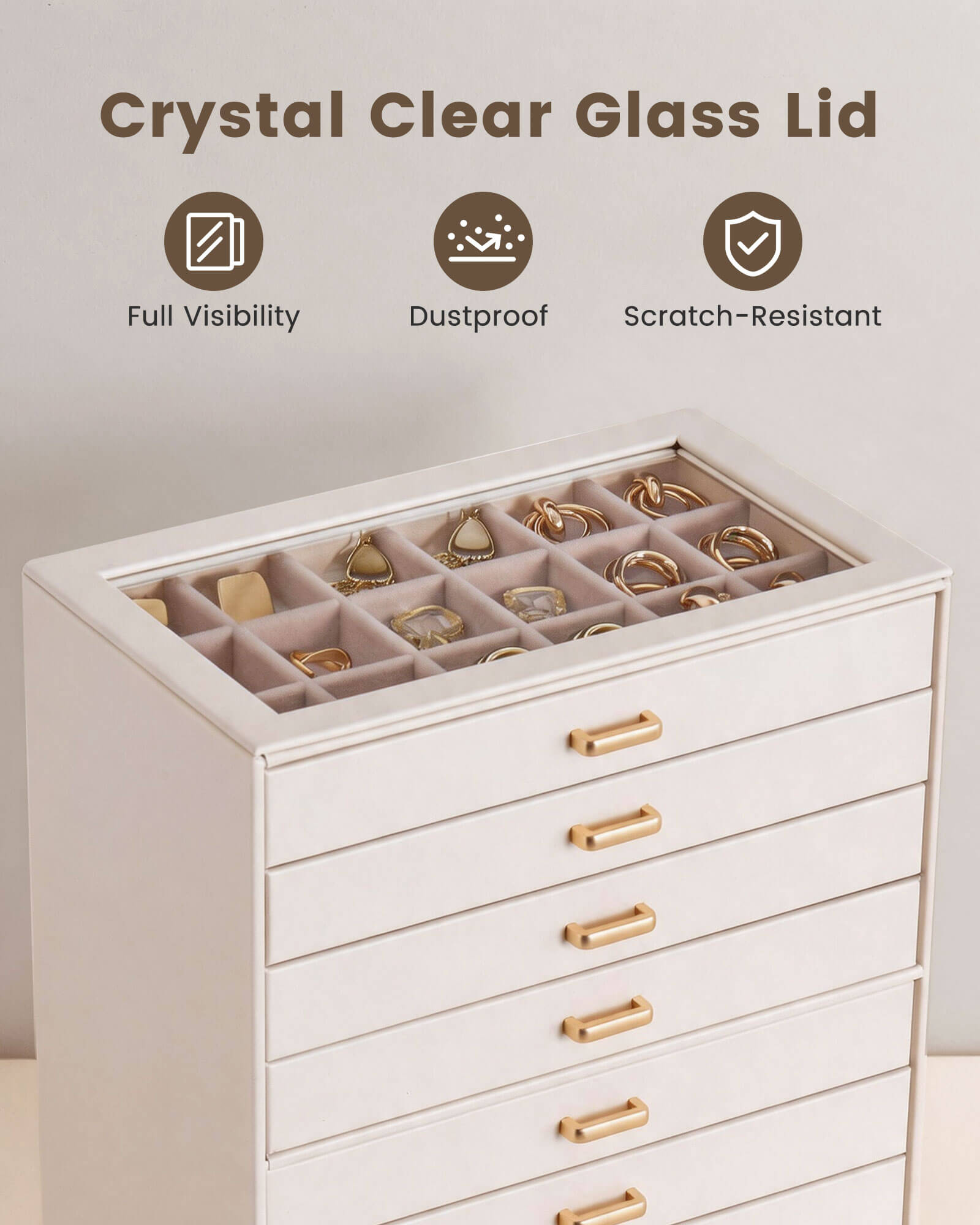 Aesthetic Jewelry Box Organizers and Storage for Rings & Earrings with Clear Lid