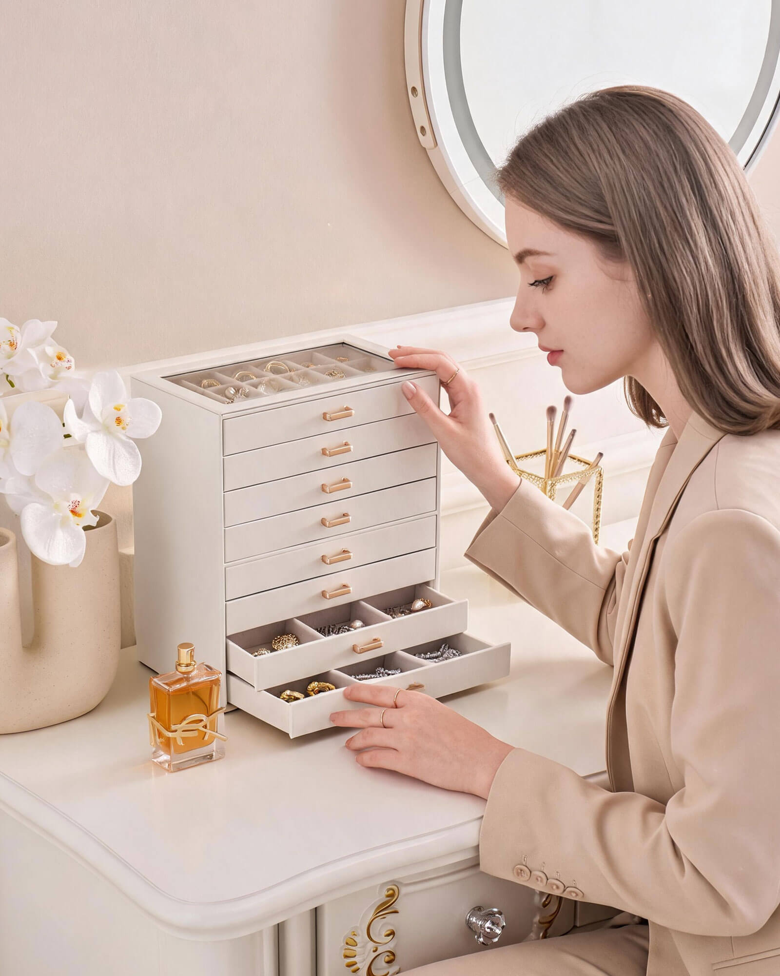 Aesthetic Jewelry Box Organizers and Storage for Rings & Earrings with Clear Lid