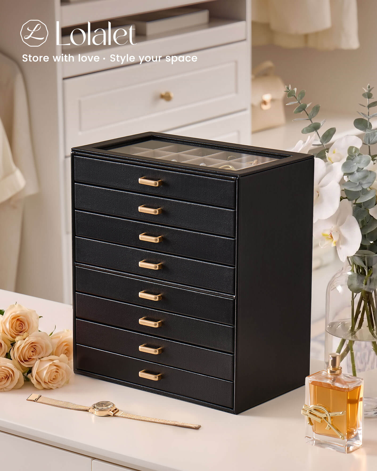 Aesthetic Jewelry Box Organizers and Storage for Rings & Earrings with Clear Lid