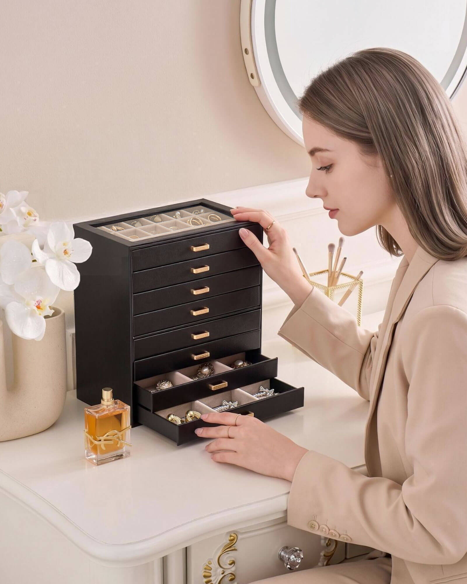 Aesthetic Jewelry Box Organizers and Storage for Rings & Earrings with Clear Lid