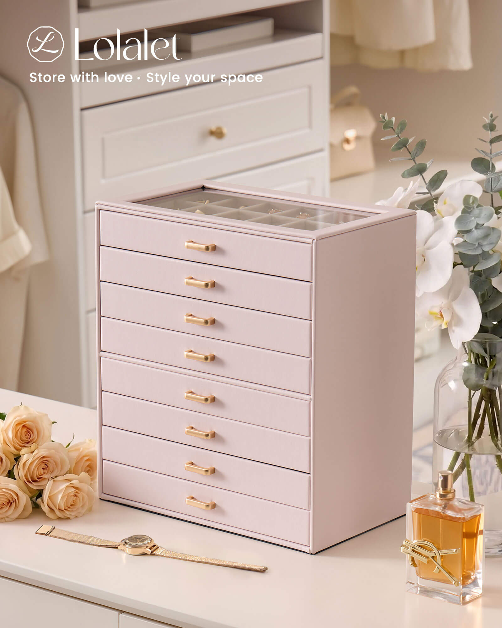 Aesthetic Jewelry Box Organizers and Storage for Rings & Earrings with Clear Lid