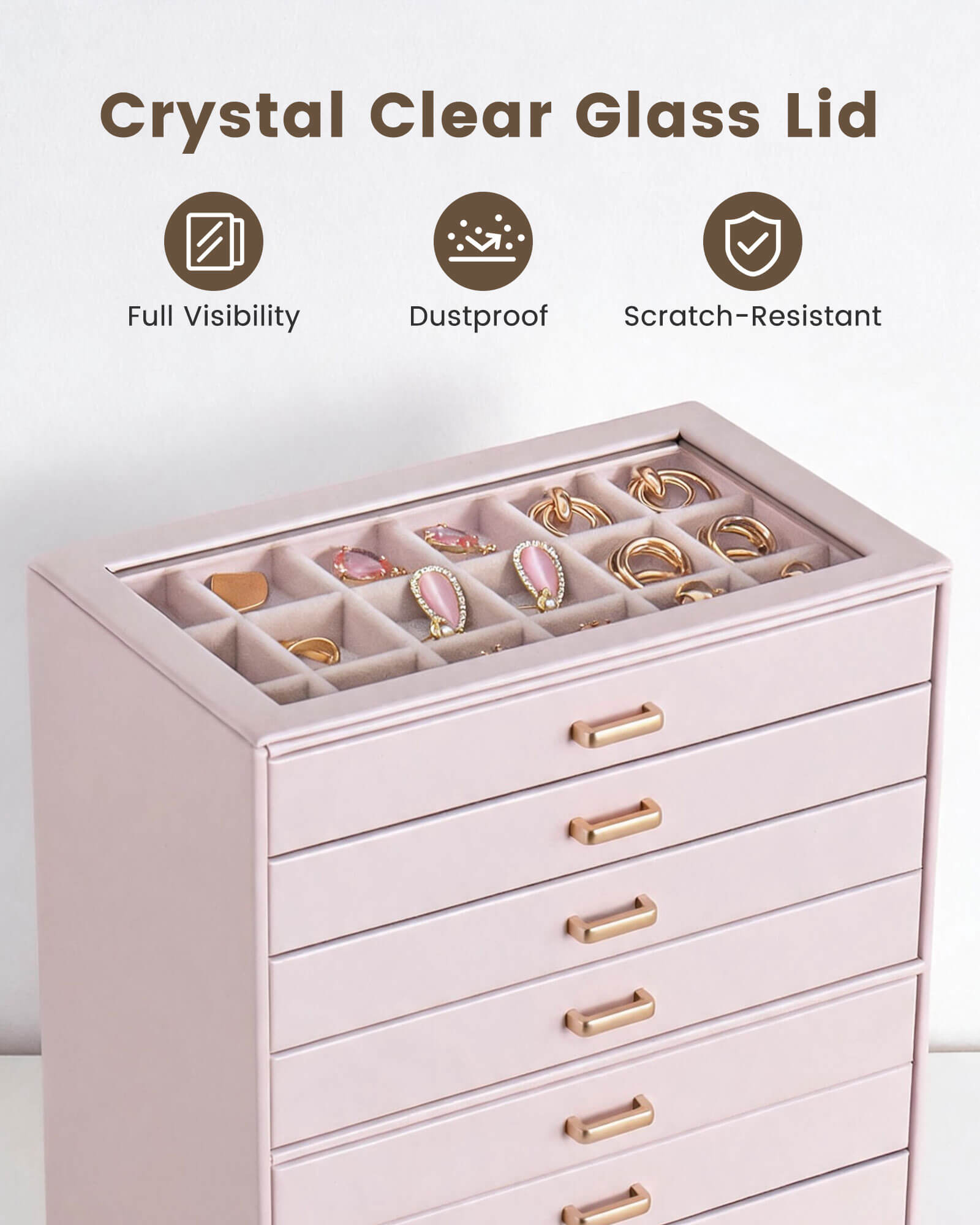 Aesthetic Jewelry Box Organizers and Storage for Rings & Earrings with Clear Lid