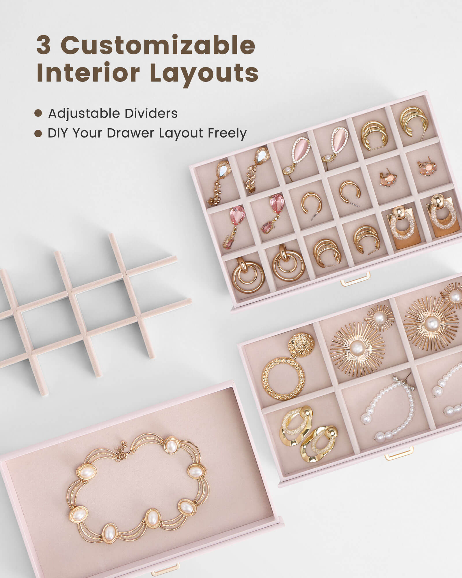 Aesthetic Jewelry Box Organizers and Storage for Rings & Earrings with Clear Lid