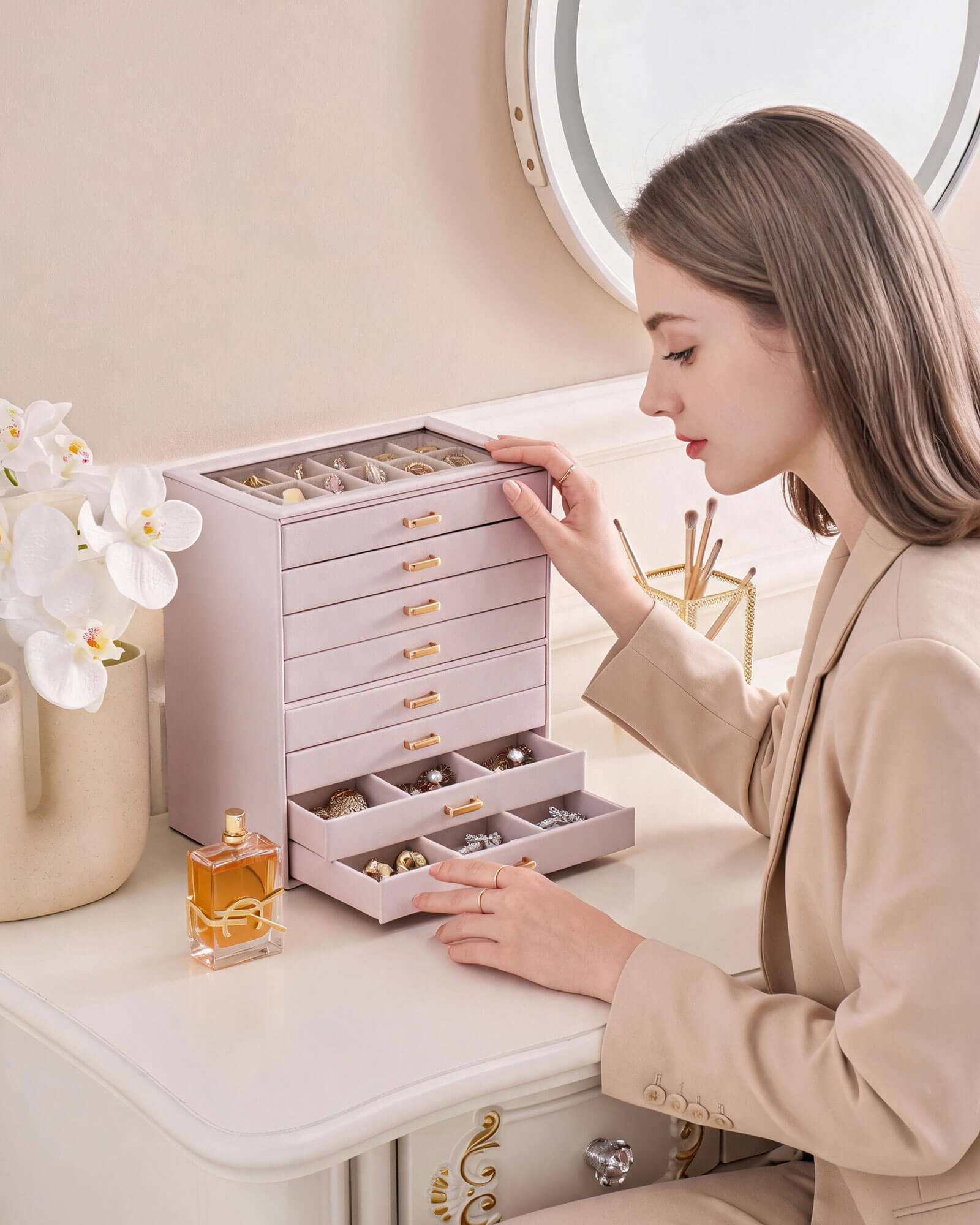 Aesthetic Jewelry Box Organizers and Storage for Rings & Earrings with Clear Lid