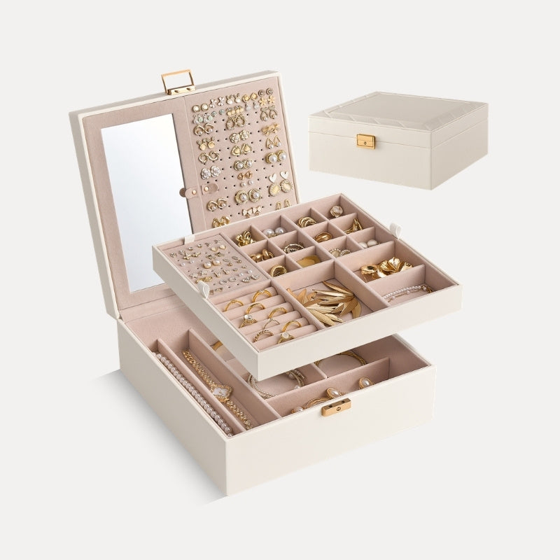 Large Capacity Lockable Jewelry Organizer Box with Pull-Out Trays