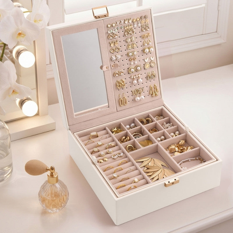 Large Capacity Lockable Jewelry Organizer Box with Pull-Out Trays
