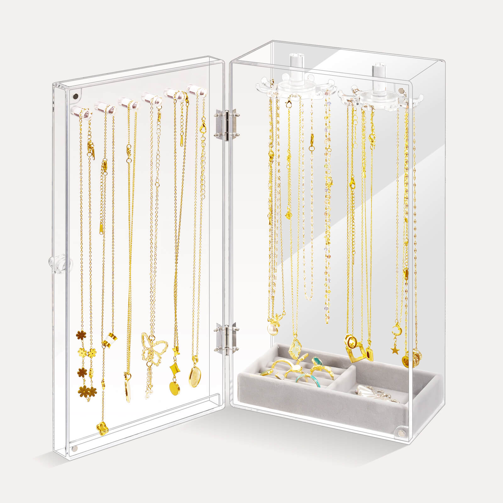 Acrylic Jewelry Organizer with 24 Hooks Clearmirror