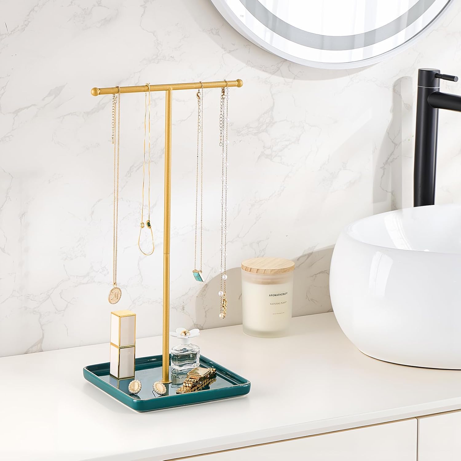 Necklace Display Stand with Ceramic Base Tray